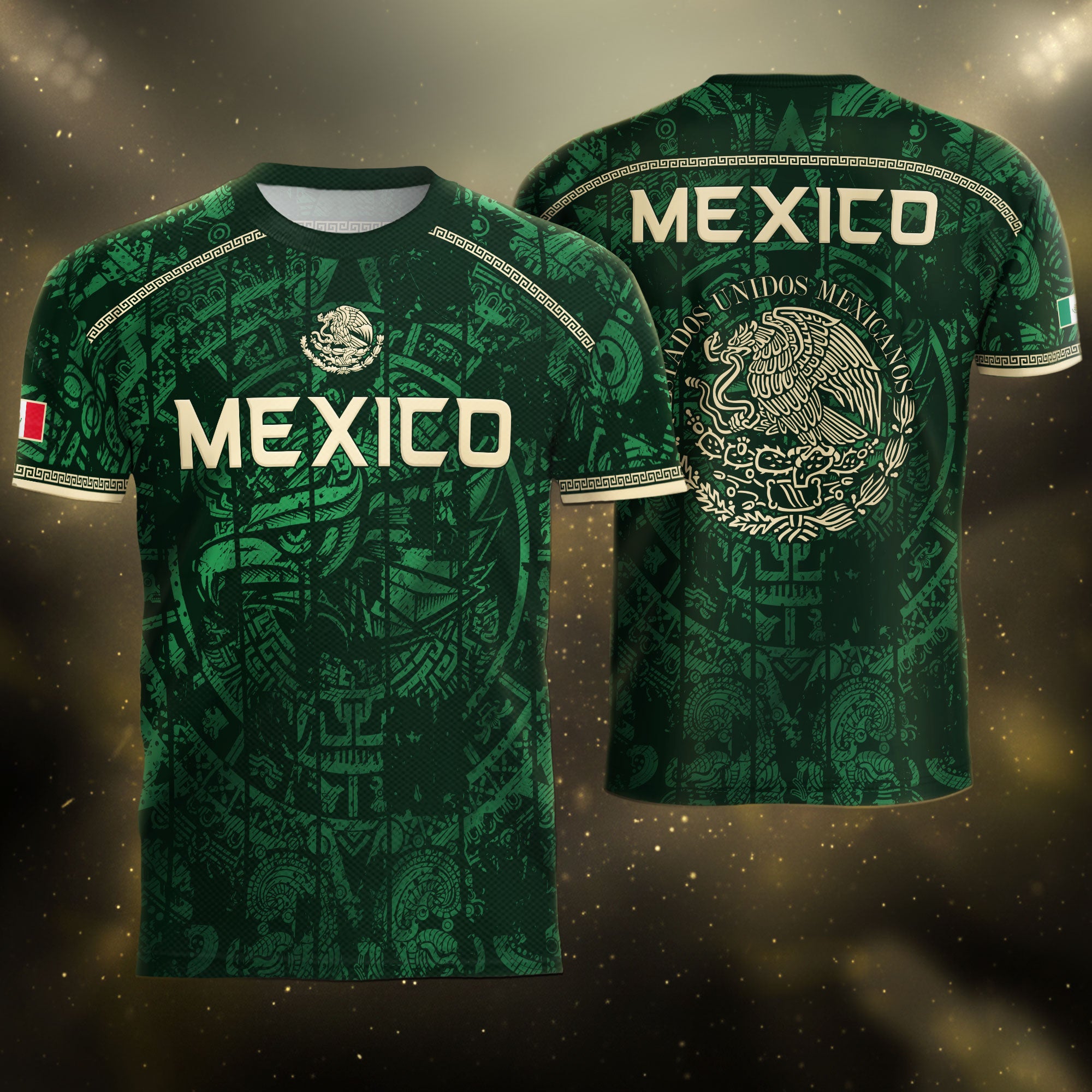 Mexico Soccer Jersey Green Eagle Crest - Aztec Sun Stone Heritage Fan Football Men Shirt