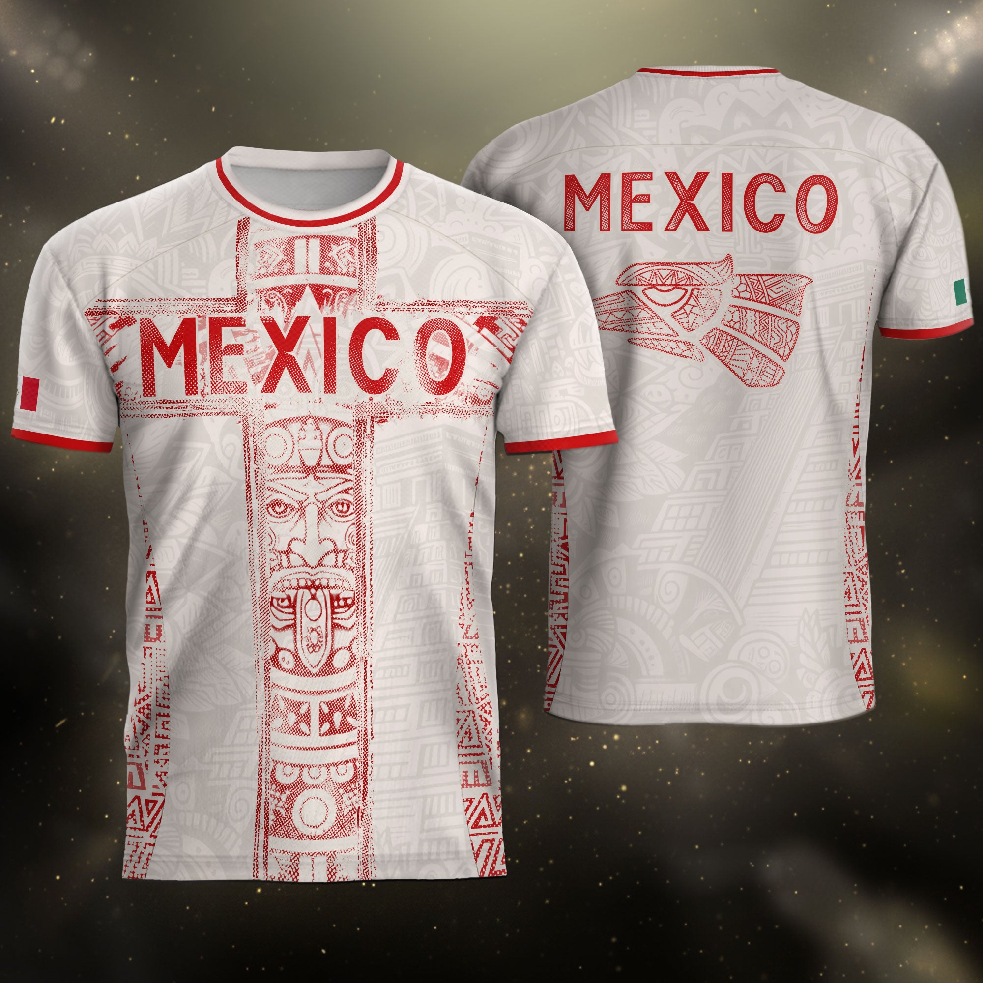 Mexico Soccer Jersey White Aztec Totem Heritage - Mexico Fan Football Design Men Shirt