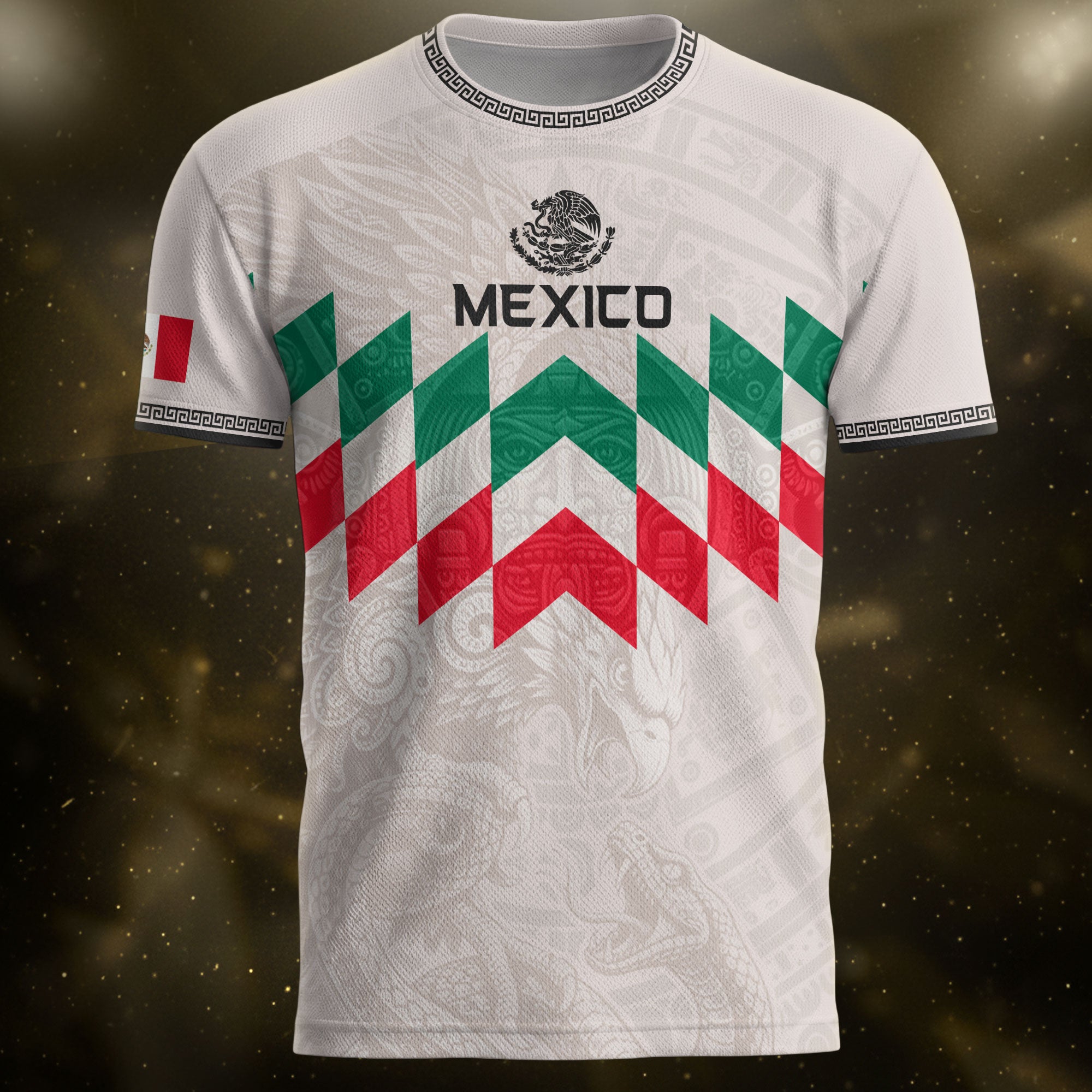 Mexico Soccer Jersey White Chevron Aztec - Mexico National Team Fan Heritage Shirt