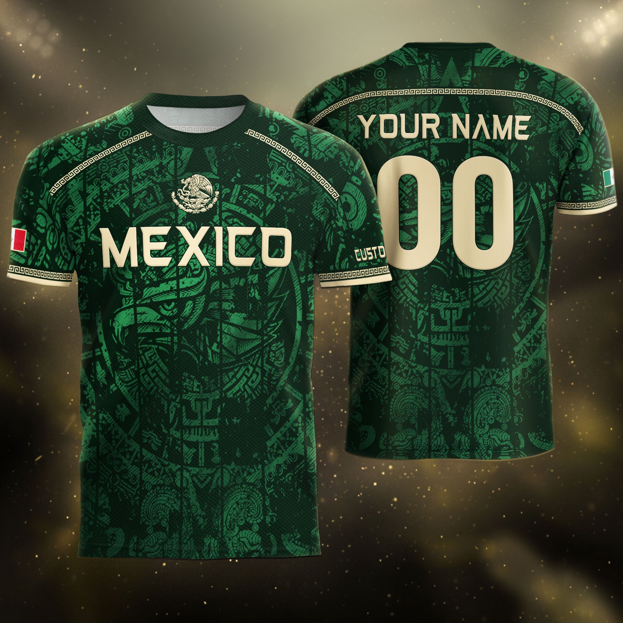 Custom Mexico Soccer Jersey Aztec Calendar Green Heritage