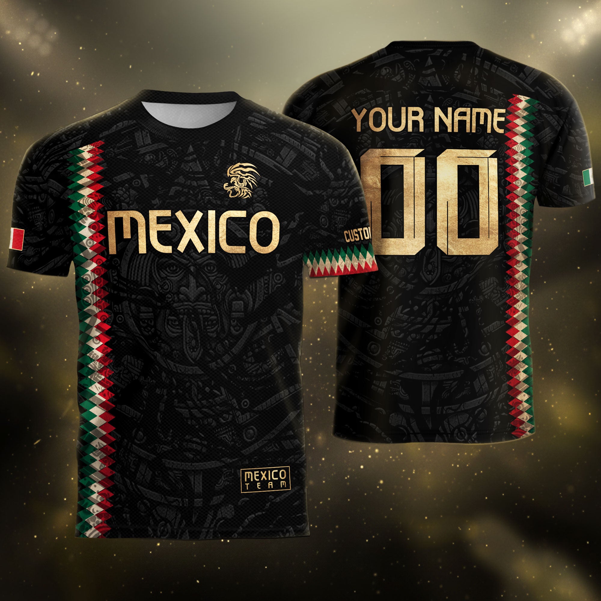 Custom Mexico Soccer Jersey Men Women Black Gold Mexican Football Jersey Playera De Mexico Jersey De Mexico