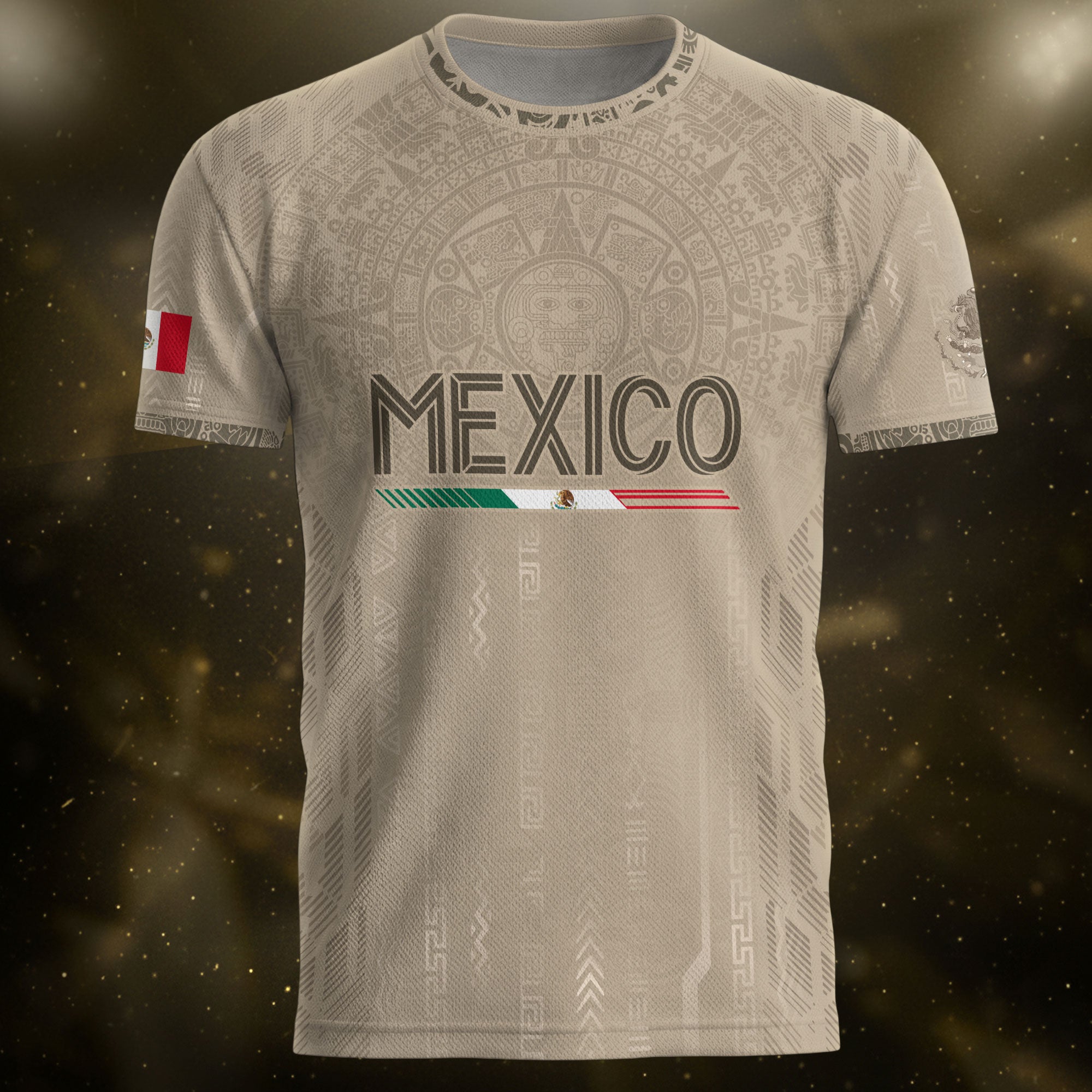 Mexico Soccer Jersey Beige Aztec Calendar Mexican Football Fan Shirt Tee