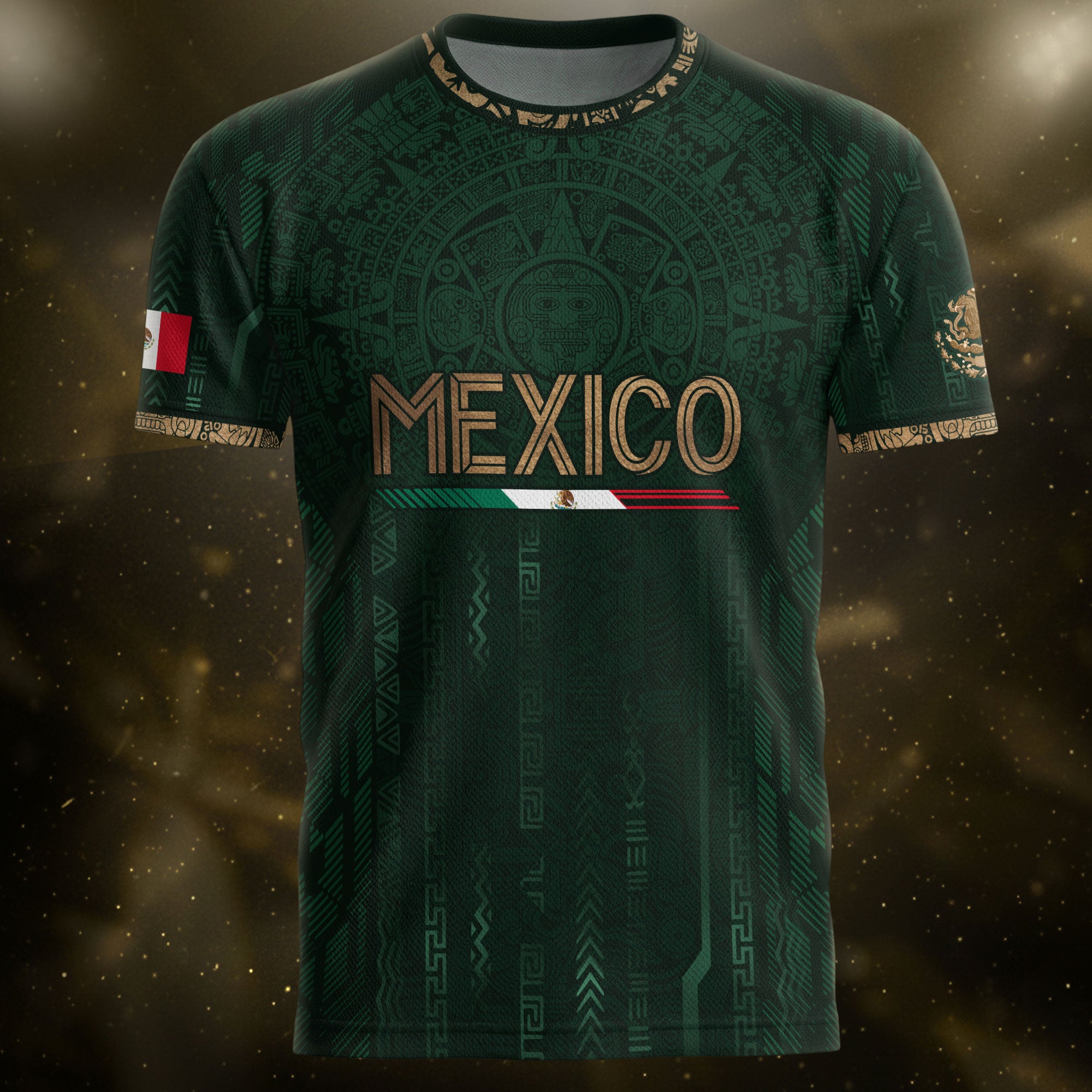 Mexico Soccer Jersey Green Gold Aztec Calendar Mexican Football Shirt Tee