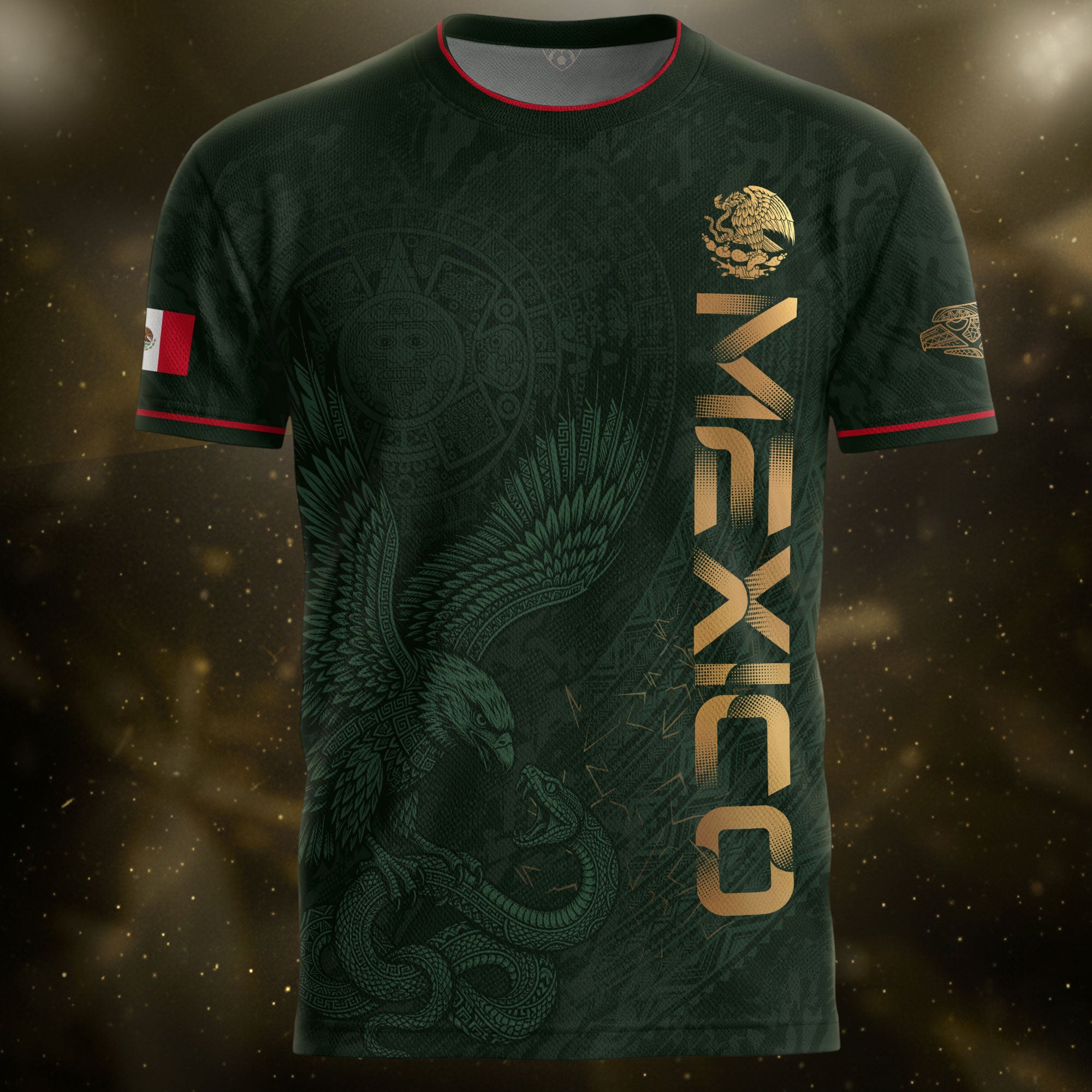 Green Mexico Football Jersey Aztec Eagle Mexican Soccer Fan Apparel Tee