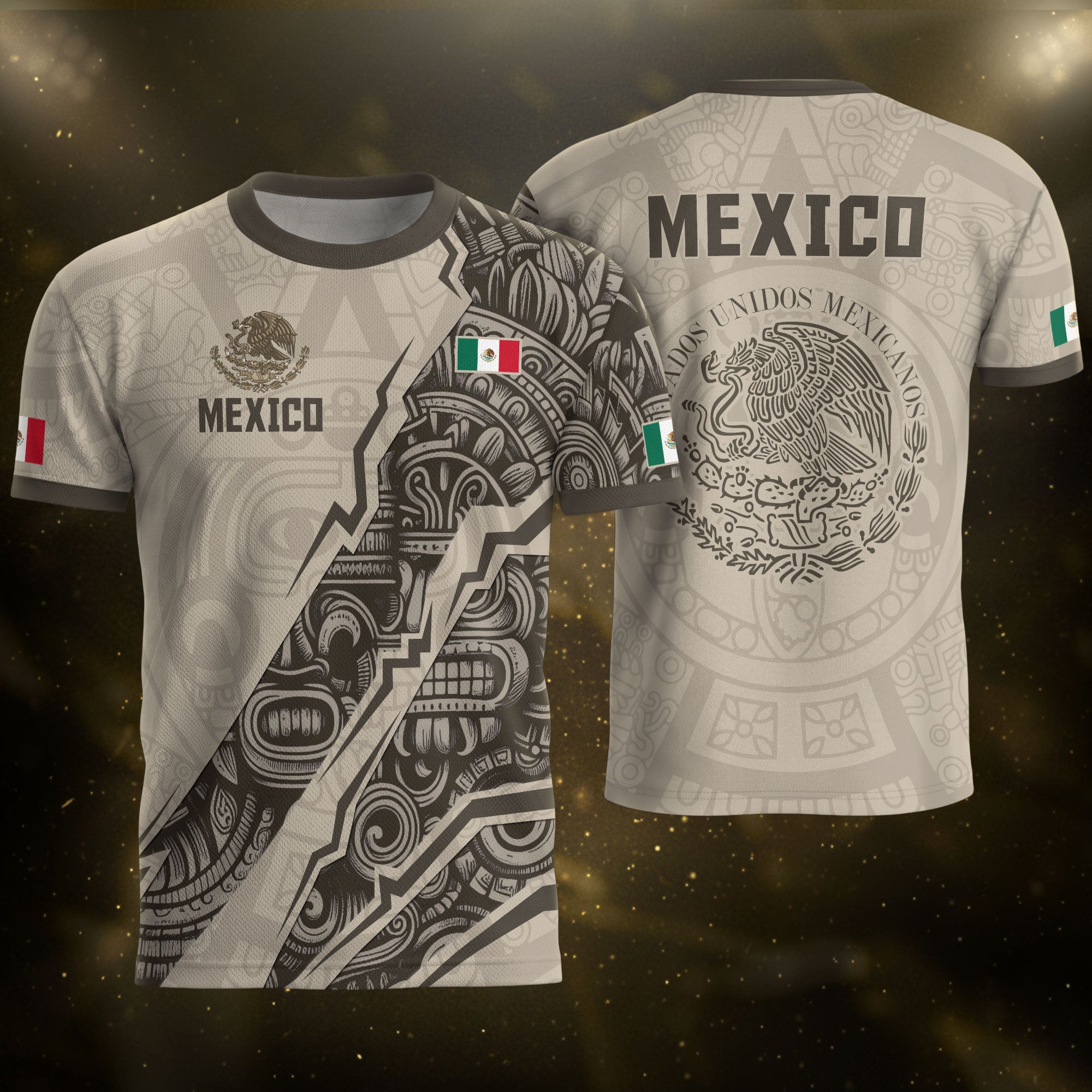 Camiseta de fútbol de la herencia del guerrero azteca del águila dorada negra de México