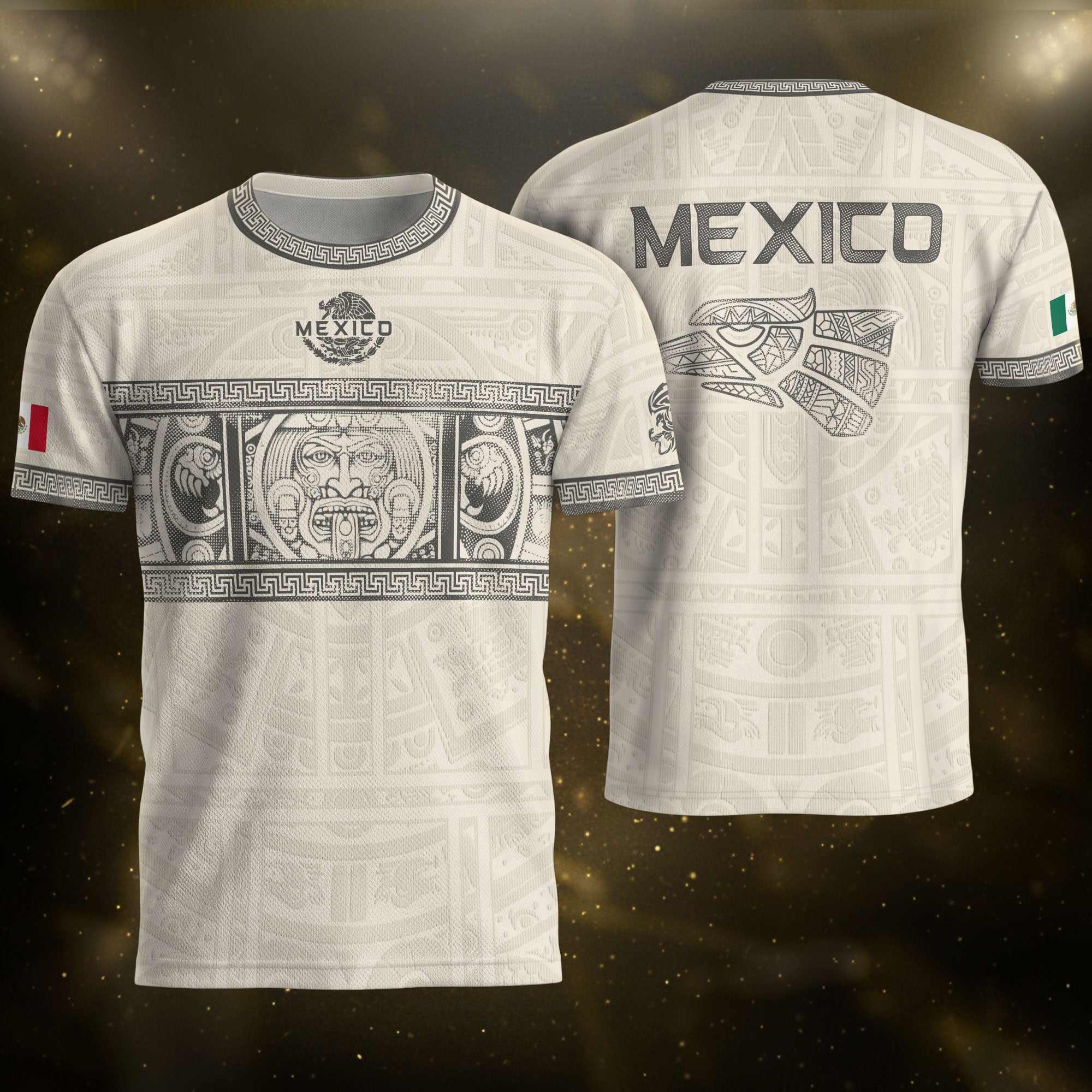 Beige Mexico Soccer Jersey Aztec Heritage Trim Mexican Football Shirt Men Women