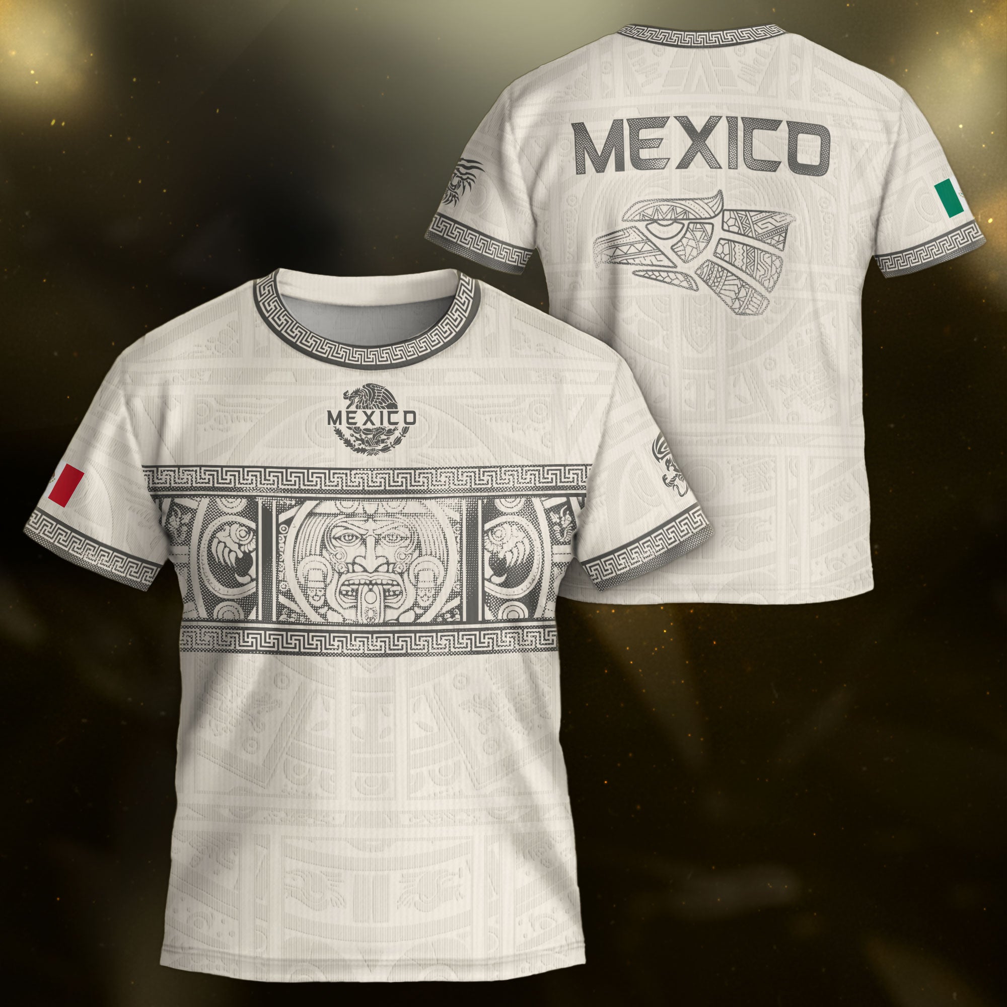 Camiseta de fútbol juvenil con estampado vertical del Águila Dorada Negra de México