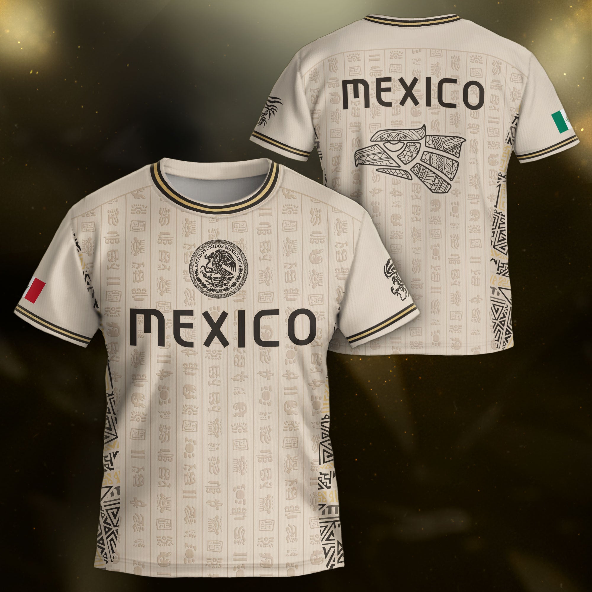 Camiseta de fútbol juvenil con estampado vertical del Águila Dorada Negra de México