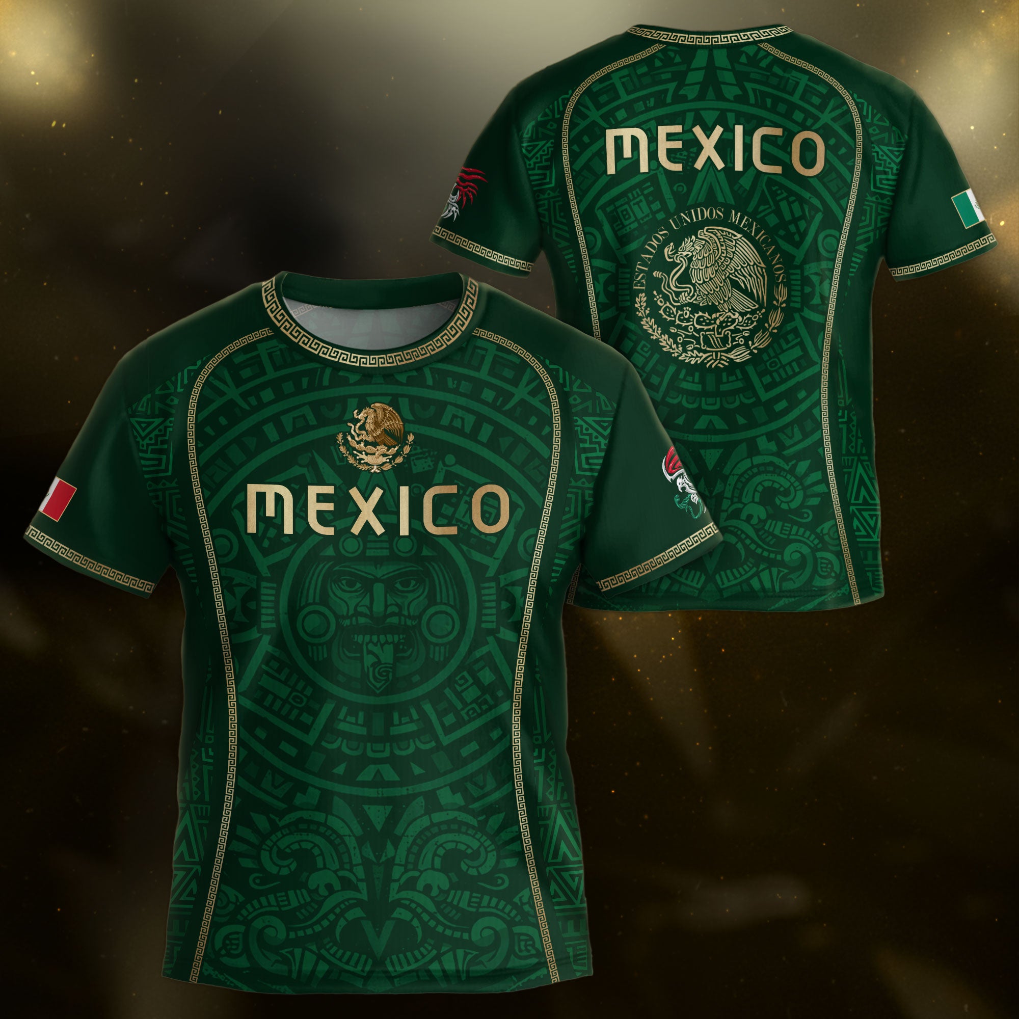 Camiseta de fútbol juvenil con estampado vertical del Águila Dorada Negra de México