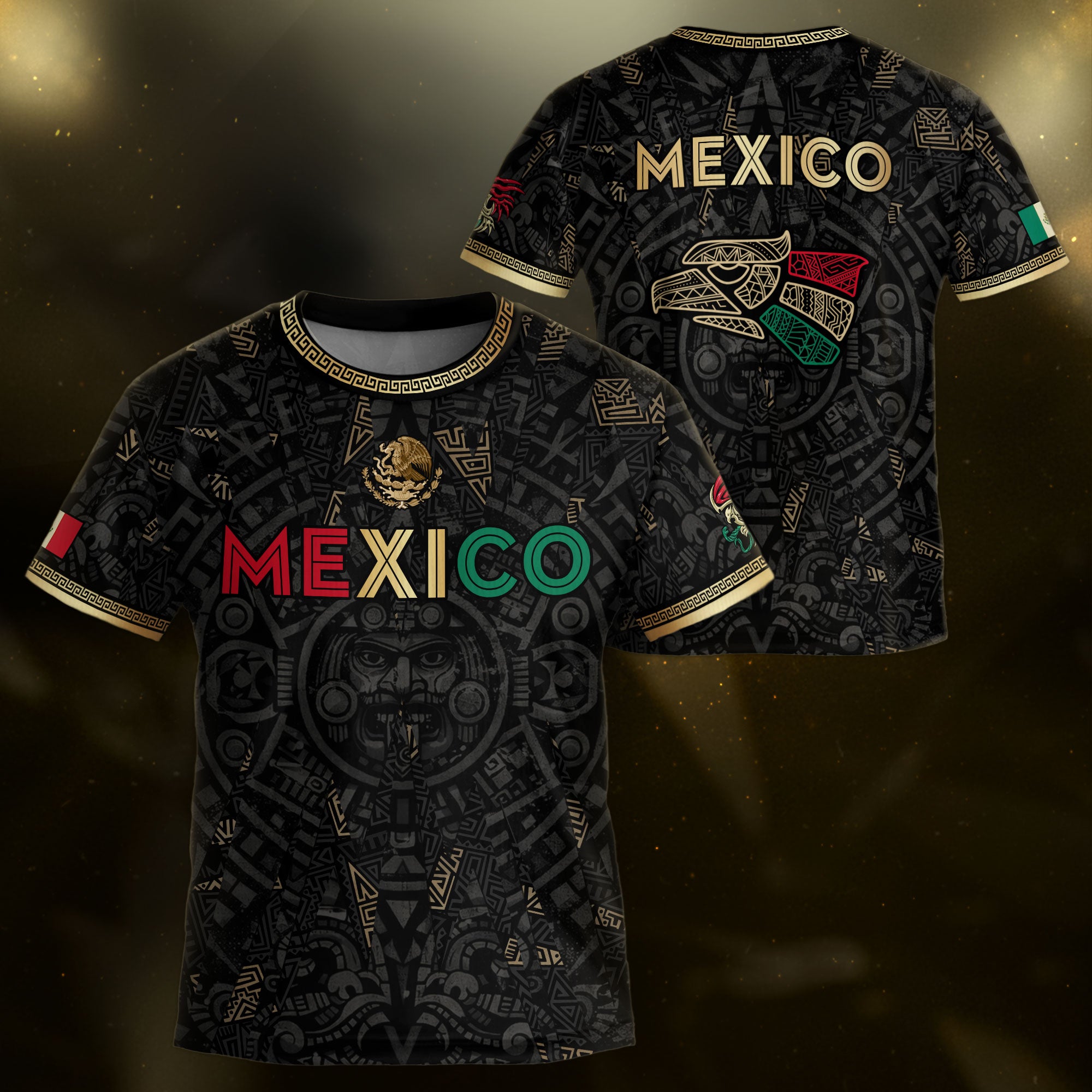 Camiseta de fútbol juvenil con estampado vertical del Águila Dorada Negra de México