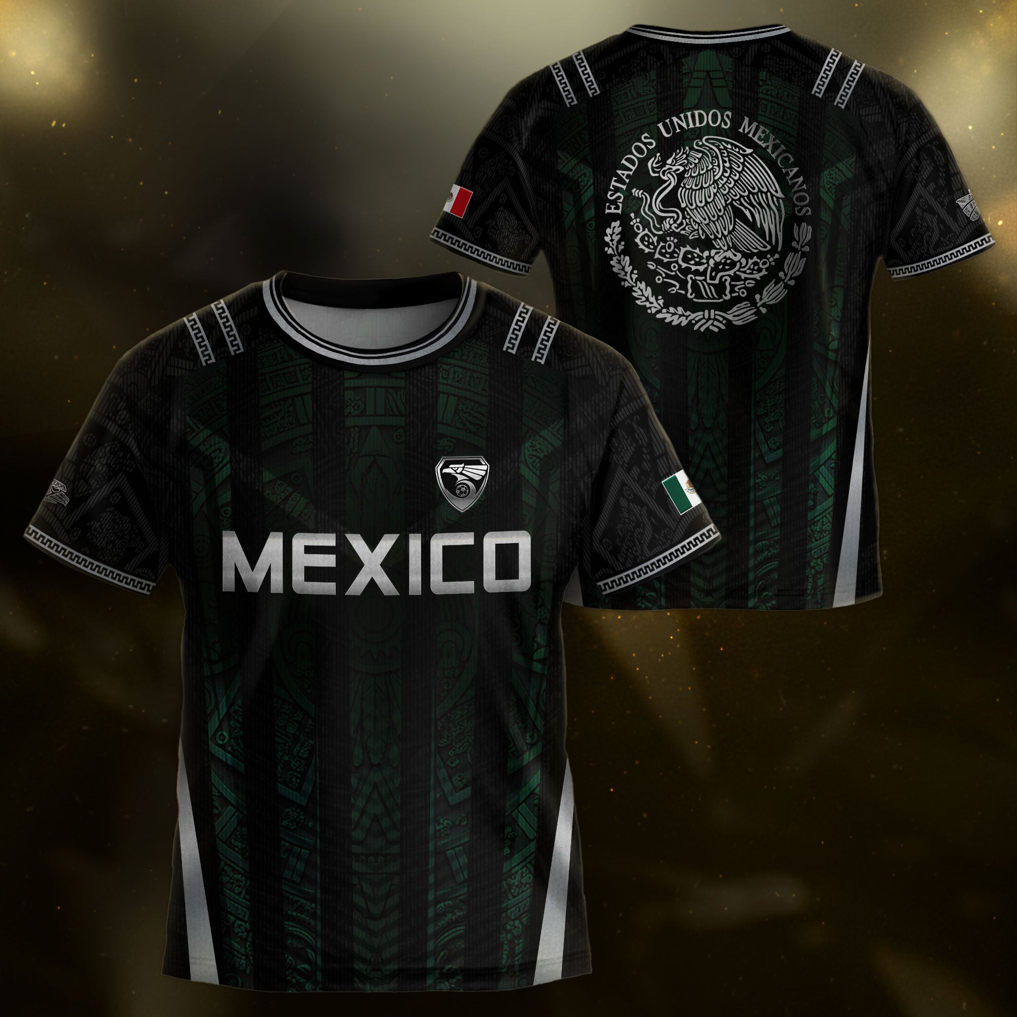 Mexico Soccer Jersey Black Green National Coat of Arms Heritage Football Shirt Set