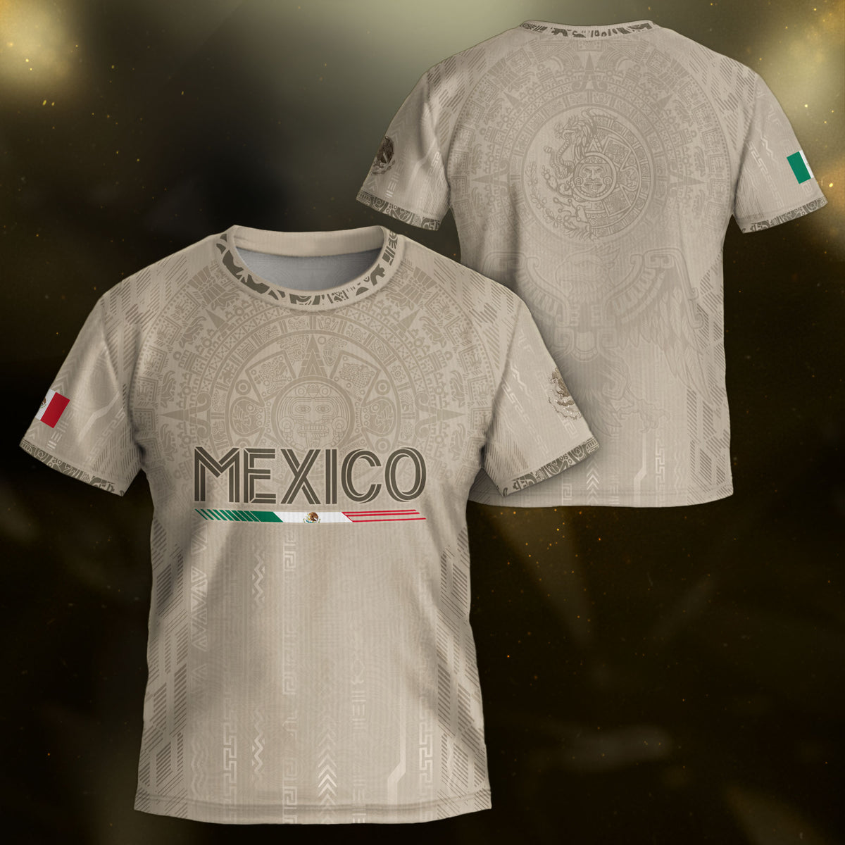 Mexico Soccer Jersey Kid Youth Aztec Calendar Beige Football Shirt Set