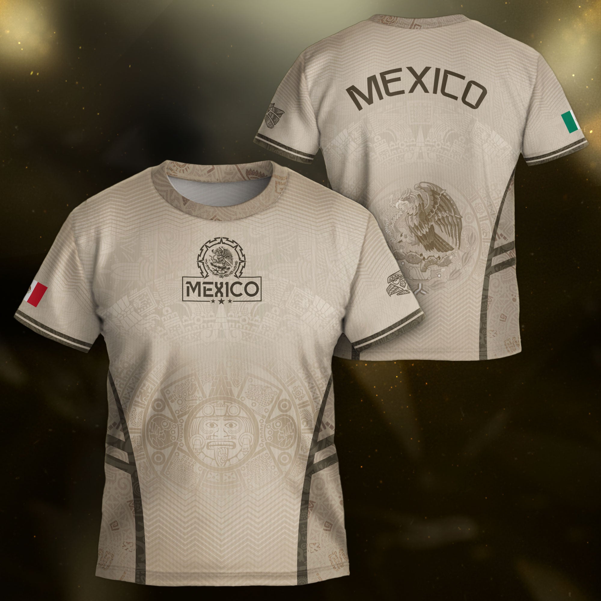 Mexico Kids Soccer Jersey Youth Beige Cream Aztec Calendar Eagle Heritage Football Shirt
