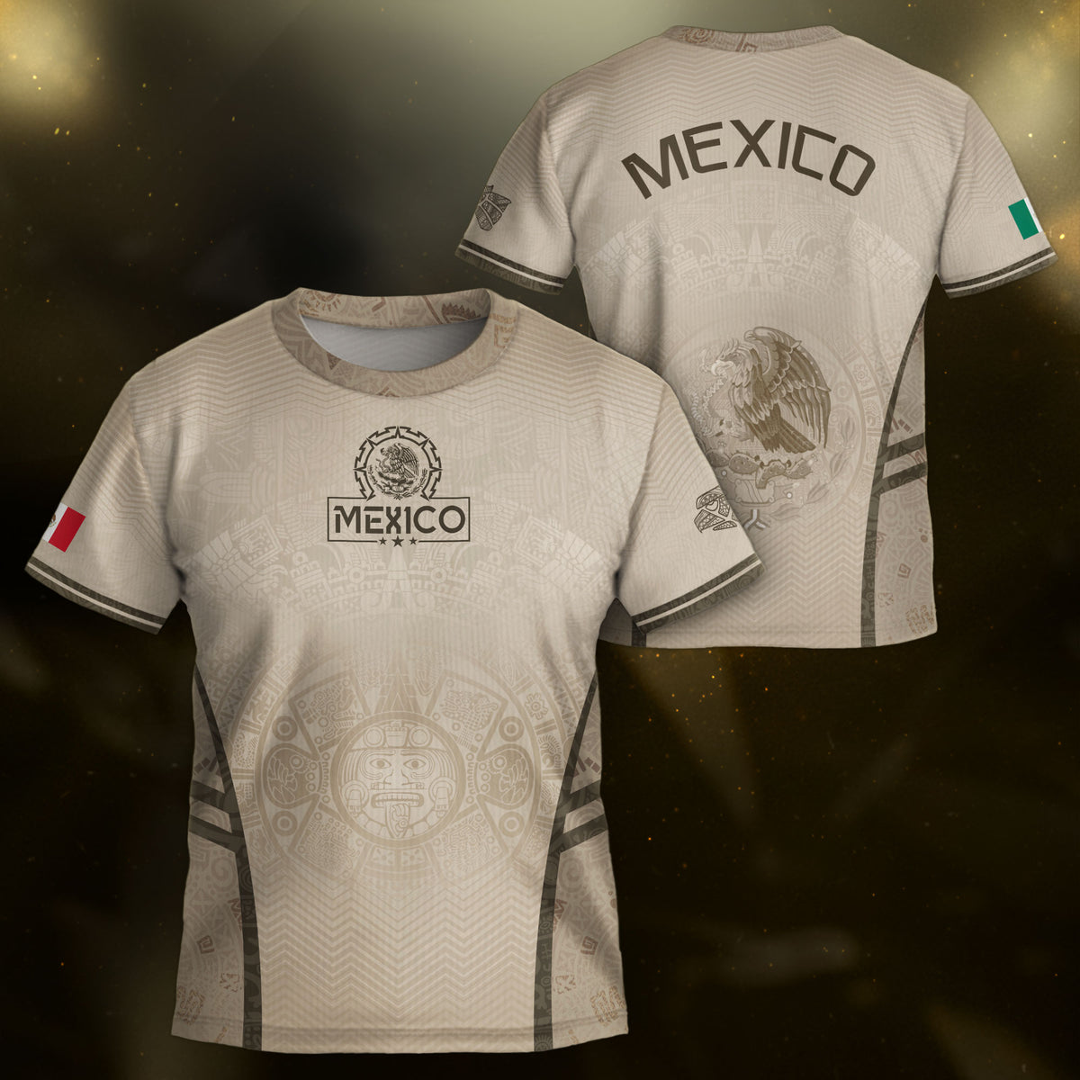 Camiseta de fútbol juvenil con estampado vertical del Águila Dorada Negra de México