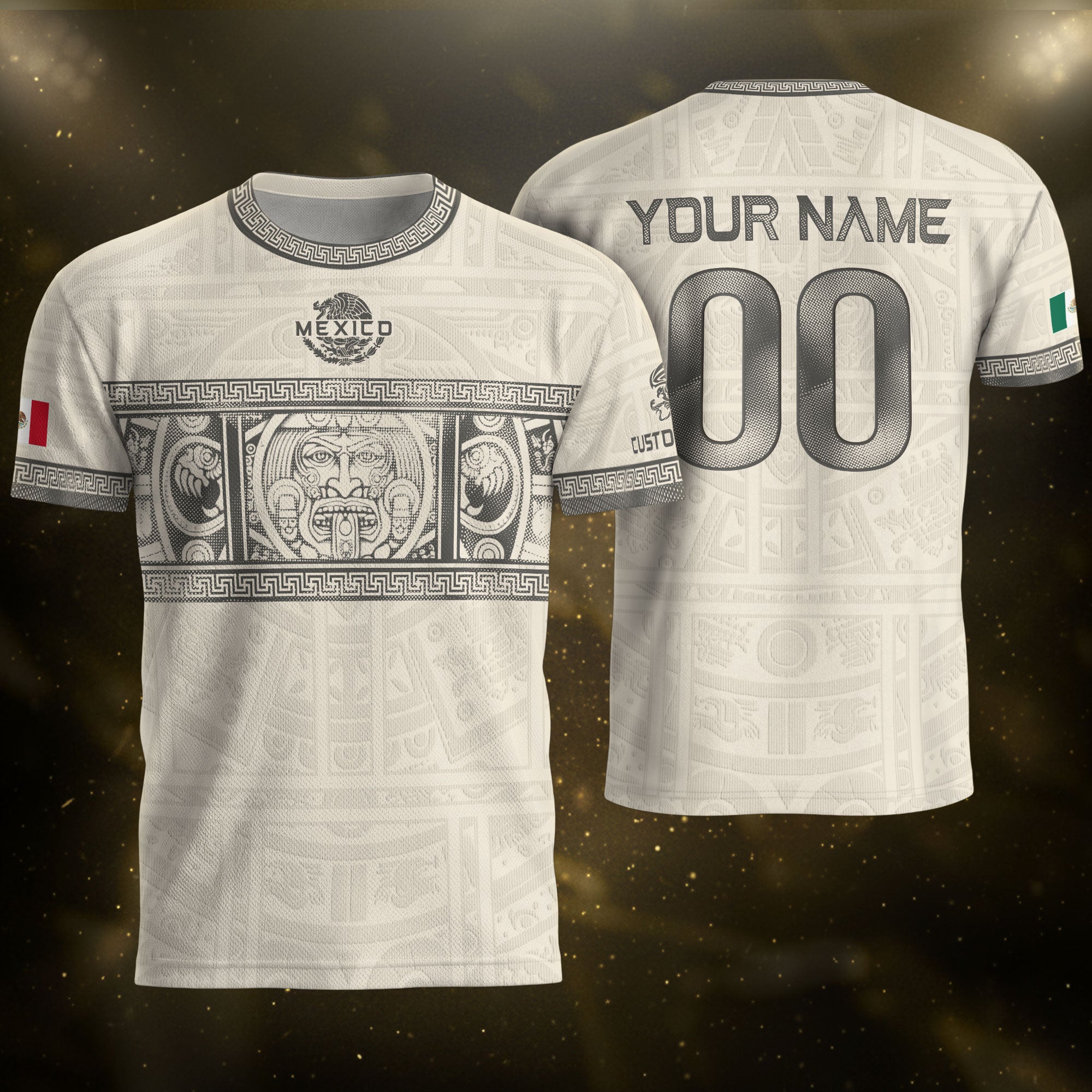 Custom Mexico Soccer Jersey Sand Aztec Calendar Culture Men Mexican Football Shirt