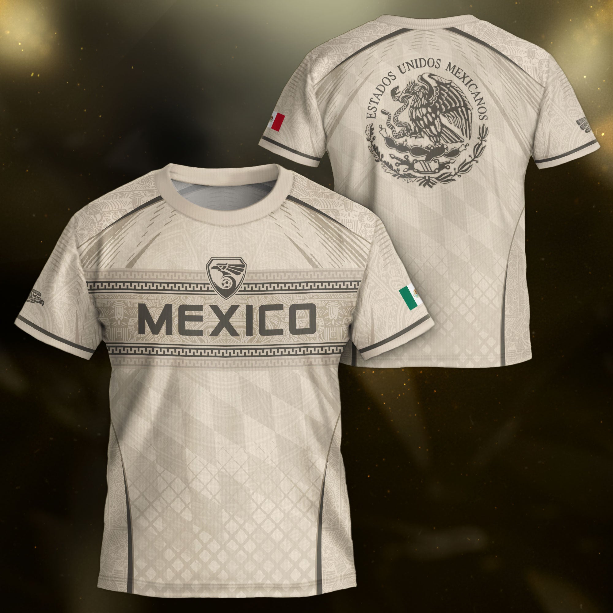 Camiseta de fútbol juvenil con estampado vertical del Águila Dorada Negra de México
