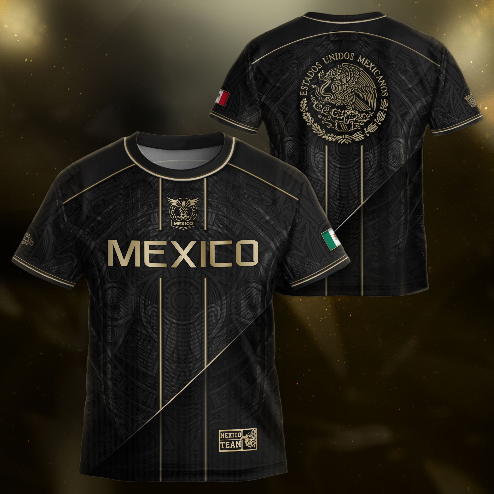 Camiseta de fútbol juvenil con estampado vertical del Águila Dorada Negra de México