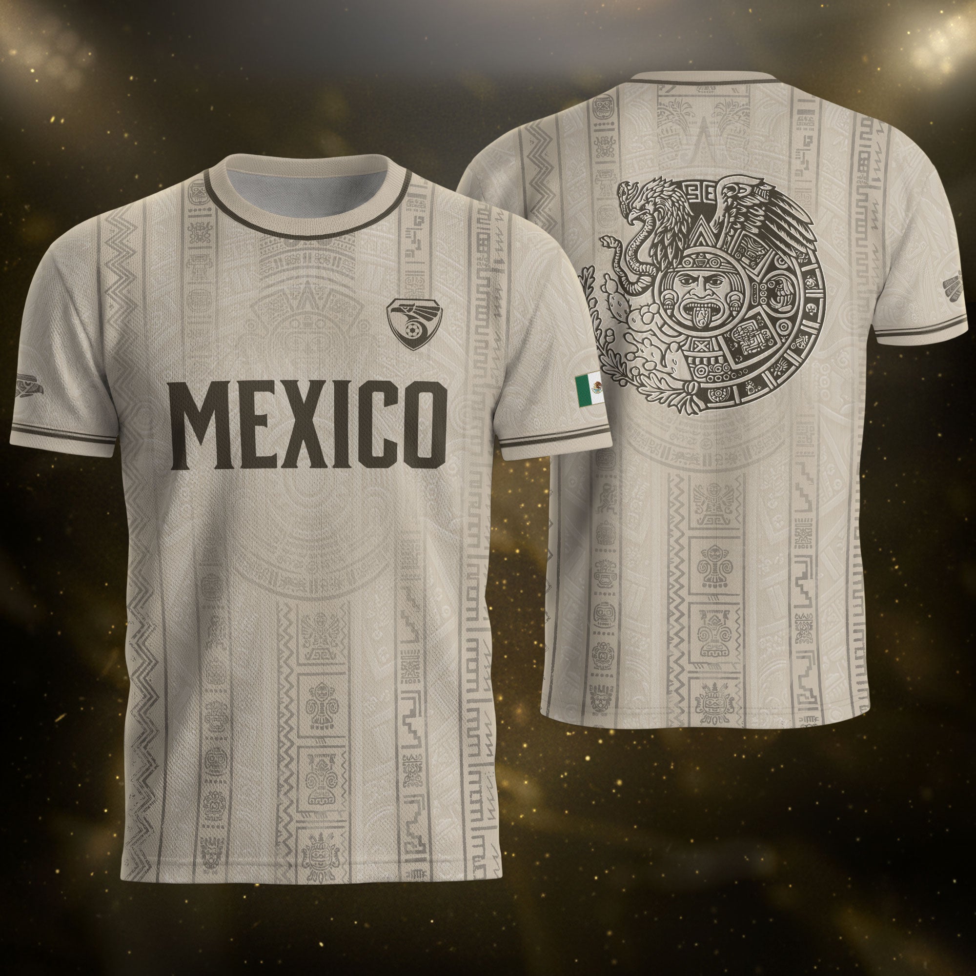 Mexico Soccer Jersey Men White Aztec Pattern Football Shirt Classic Fan Apparel