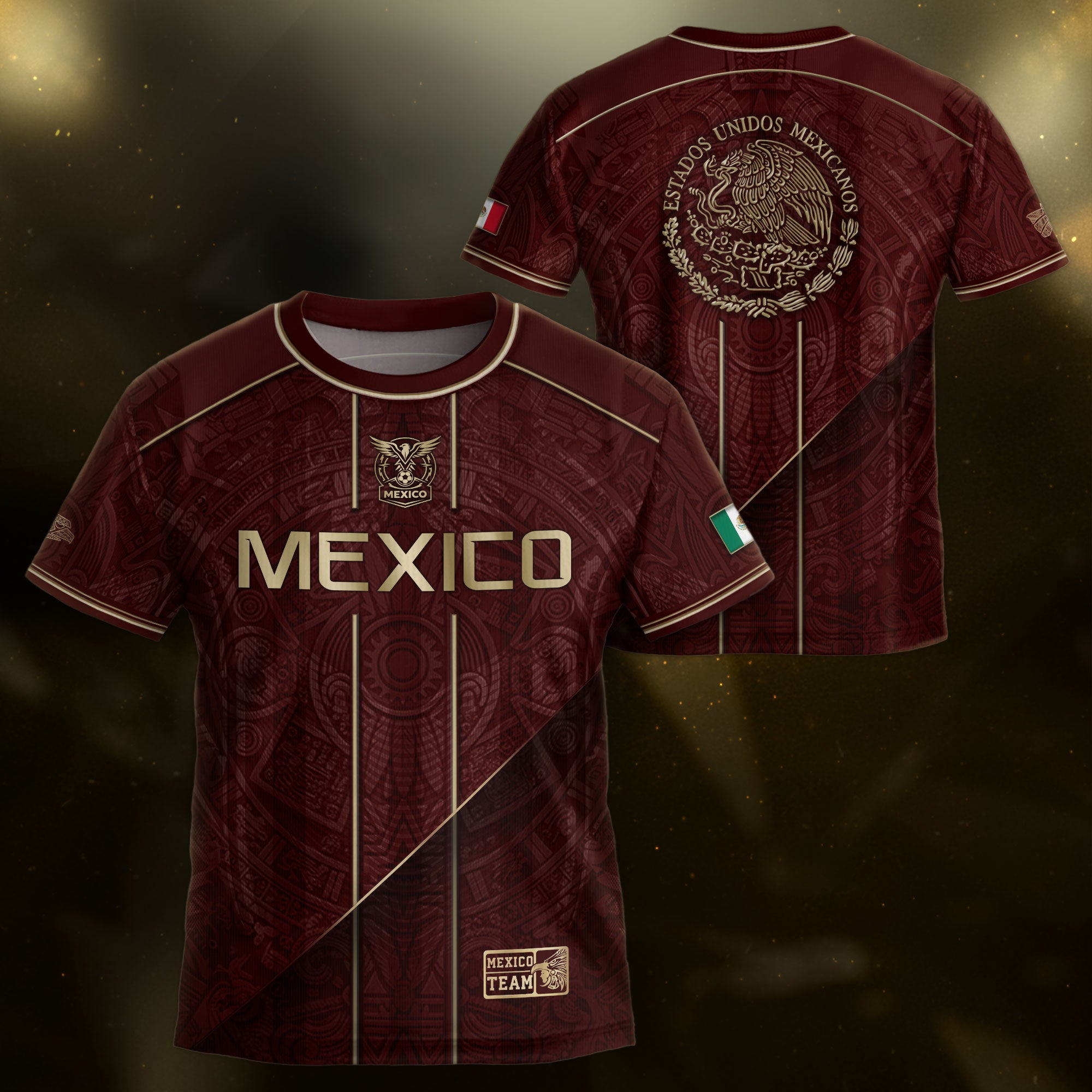 Camiseta de fútbol juvenil con estampado vertical del Águila Dorada Negra de México