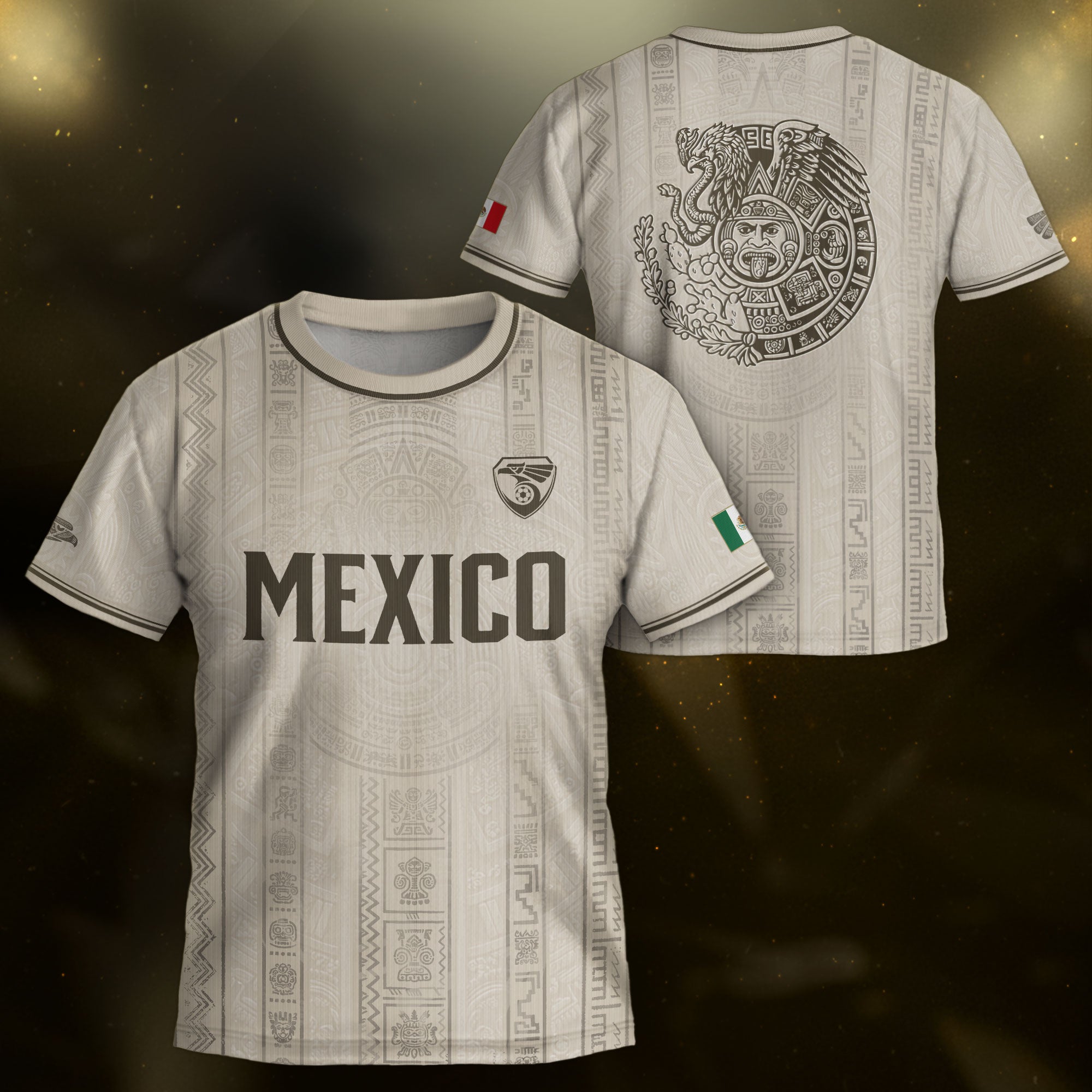 Camiseta de fútbol juvenil con estampado vertical del Águila Dorada Negra de México