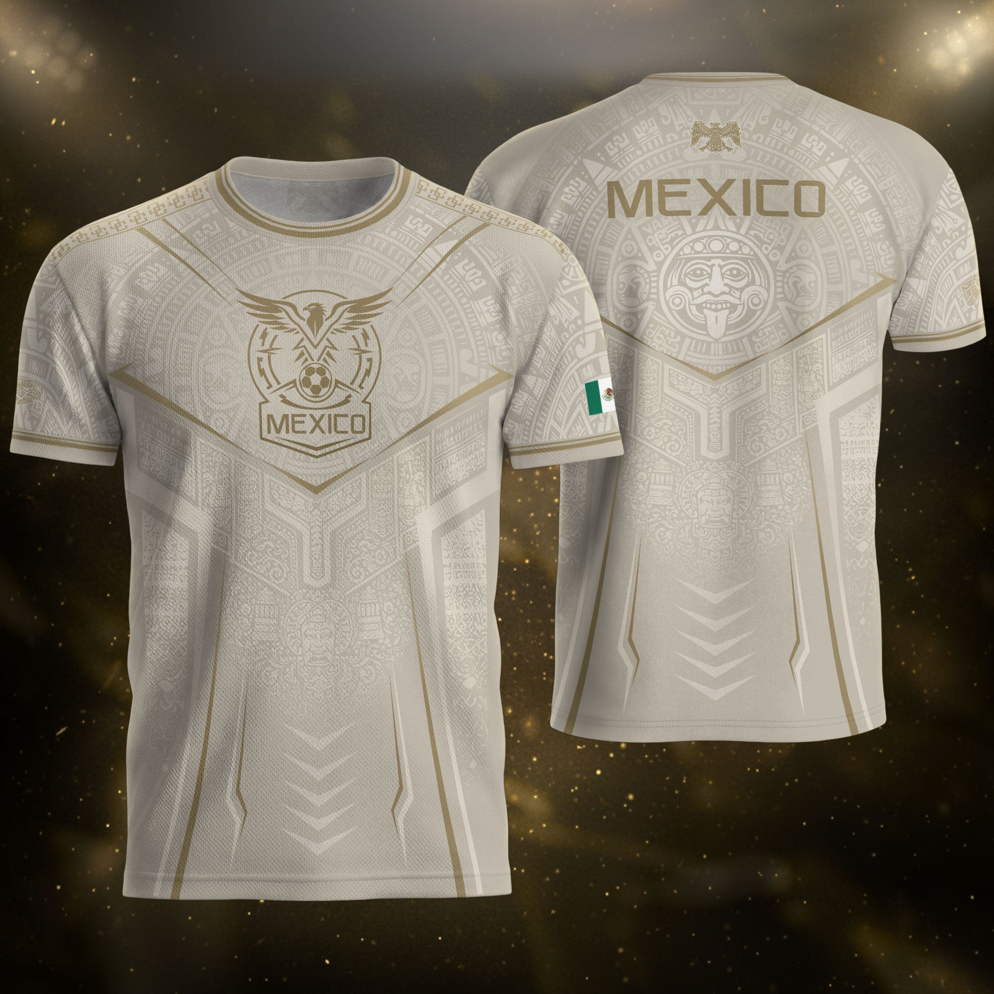 Mexico Soccer Jersey Aztec Eagle Heritage Football Men Shirt Mexico Fan Tee Beige
