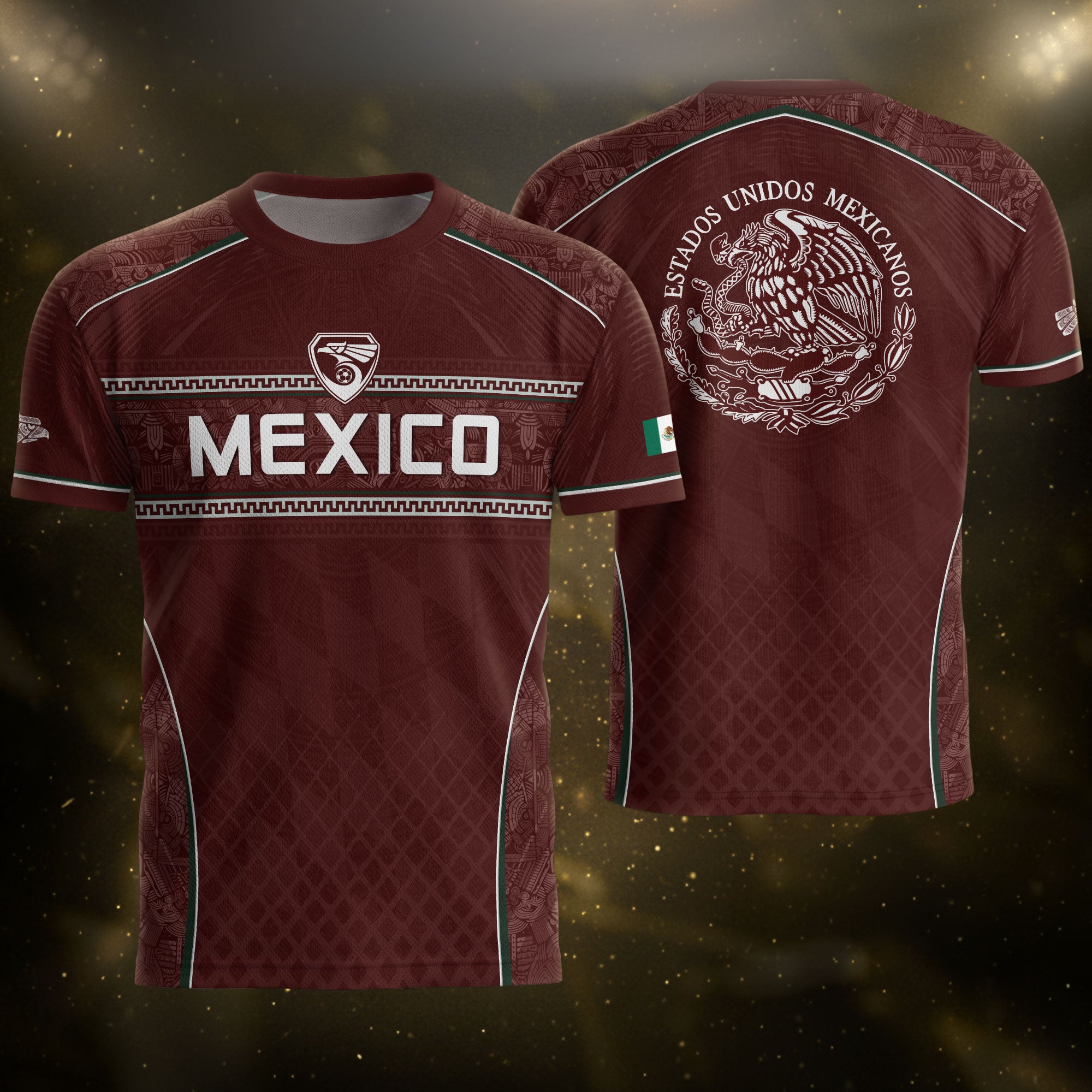 Maroon Mexico Soccer Jersey Aztec Coat of Arms Football Men Shirt Mexico Fan Tee