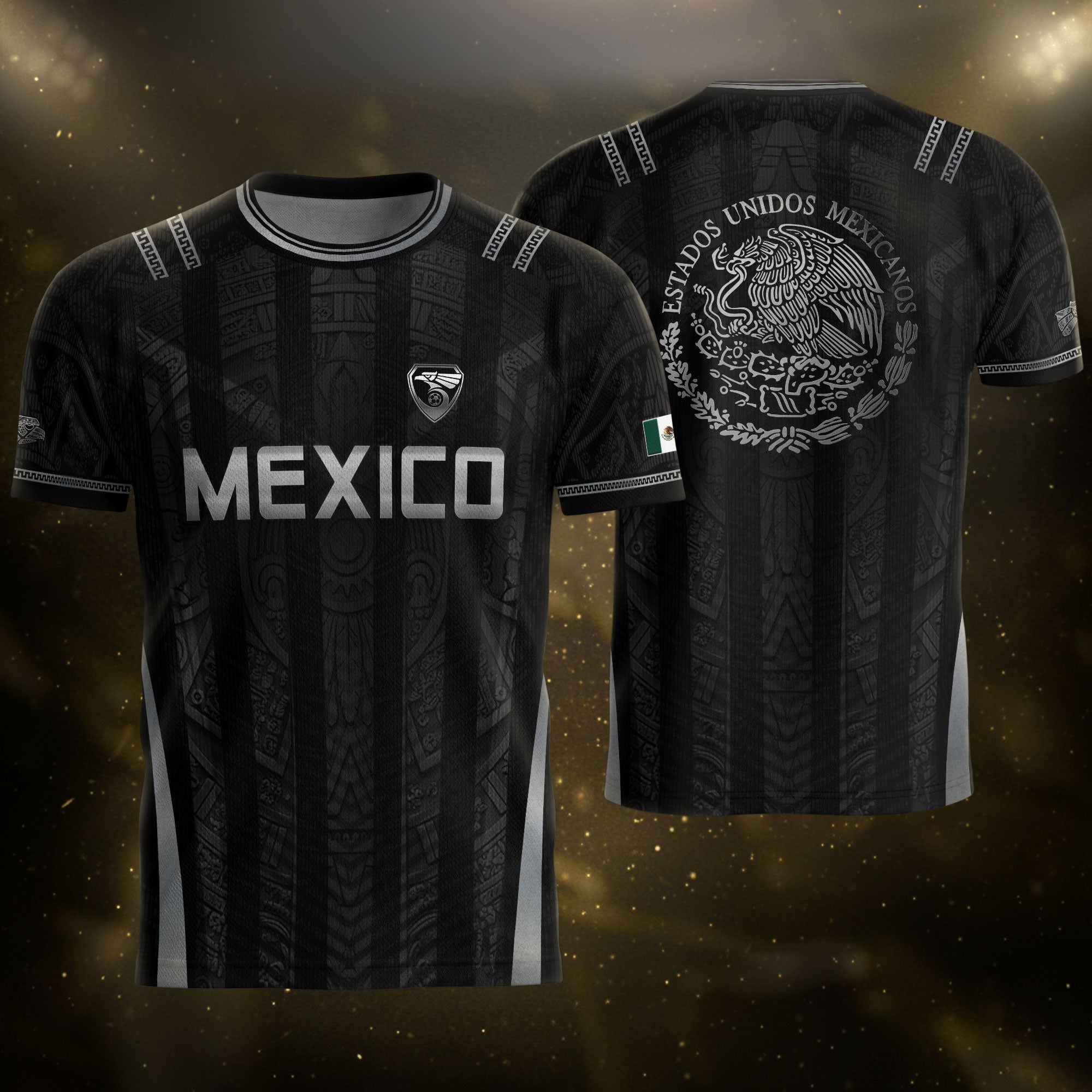 Mexico Soccer Jersey Men Black Aztec Eagle Crest Mexican Football
