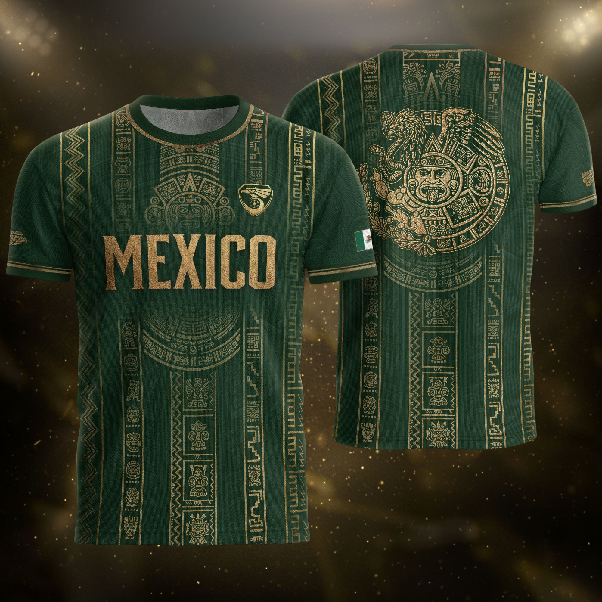 Mexico Soccer Jersey Men Green Gold Aztec Sun Stone Mexican