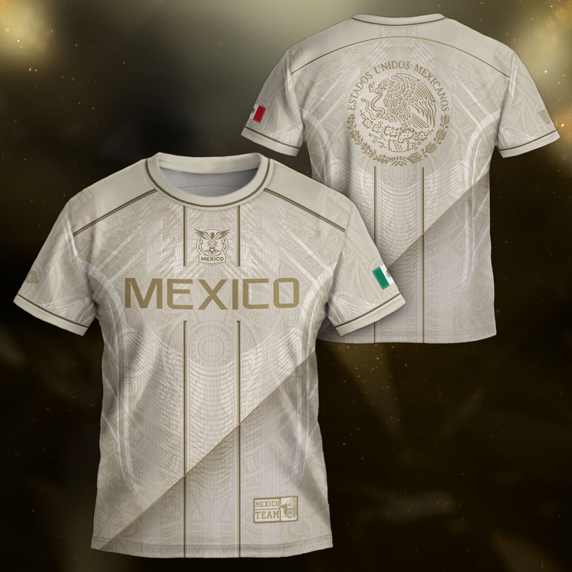Camiseta de fútbol juvenil con estampado vertical del Águila Dorada Negra de México