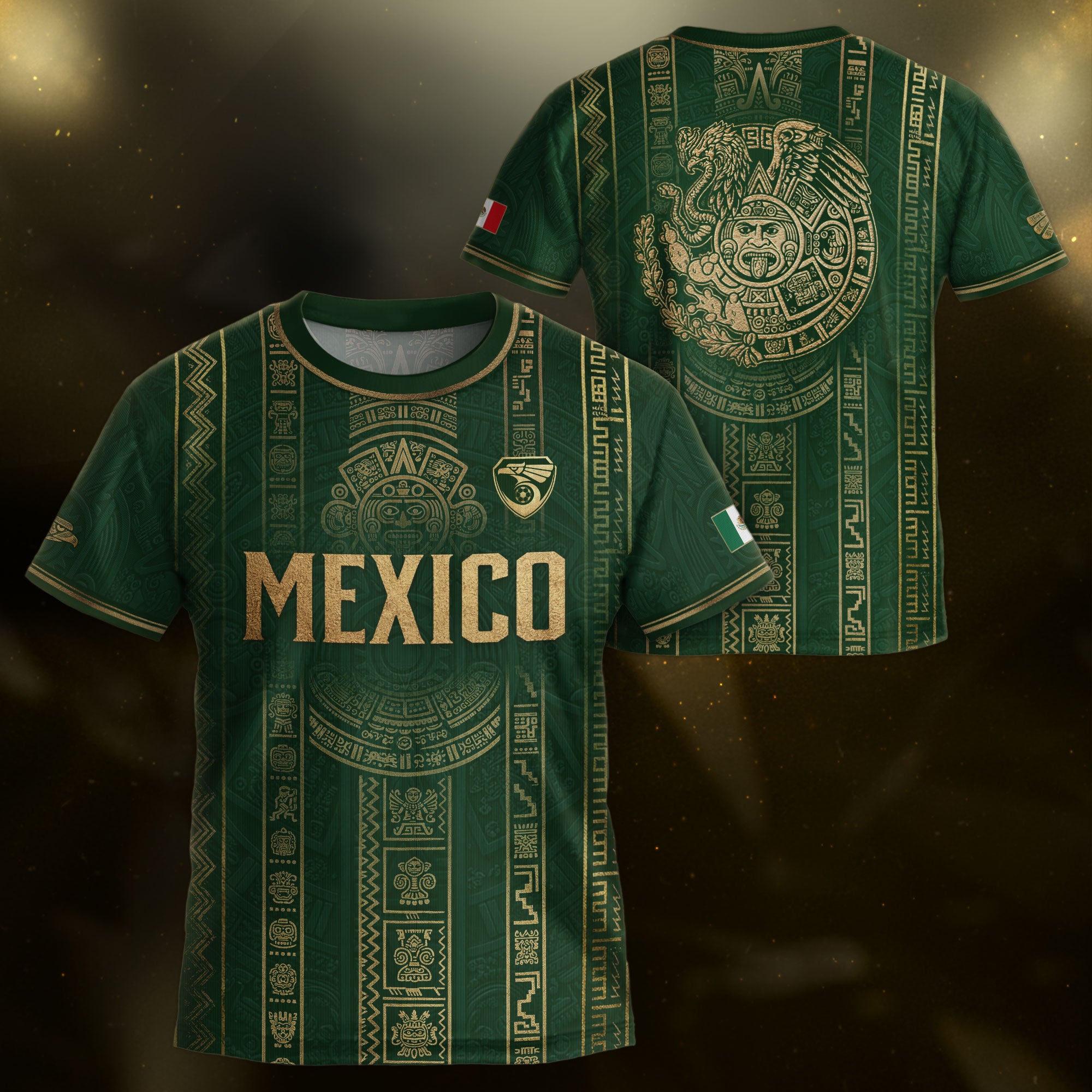 Camiseta de fútbol juvenil con estampado vertical del Águila Dorada Negra de México