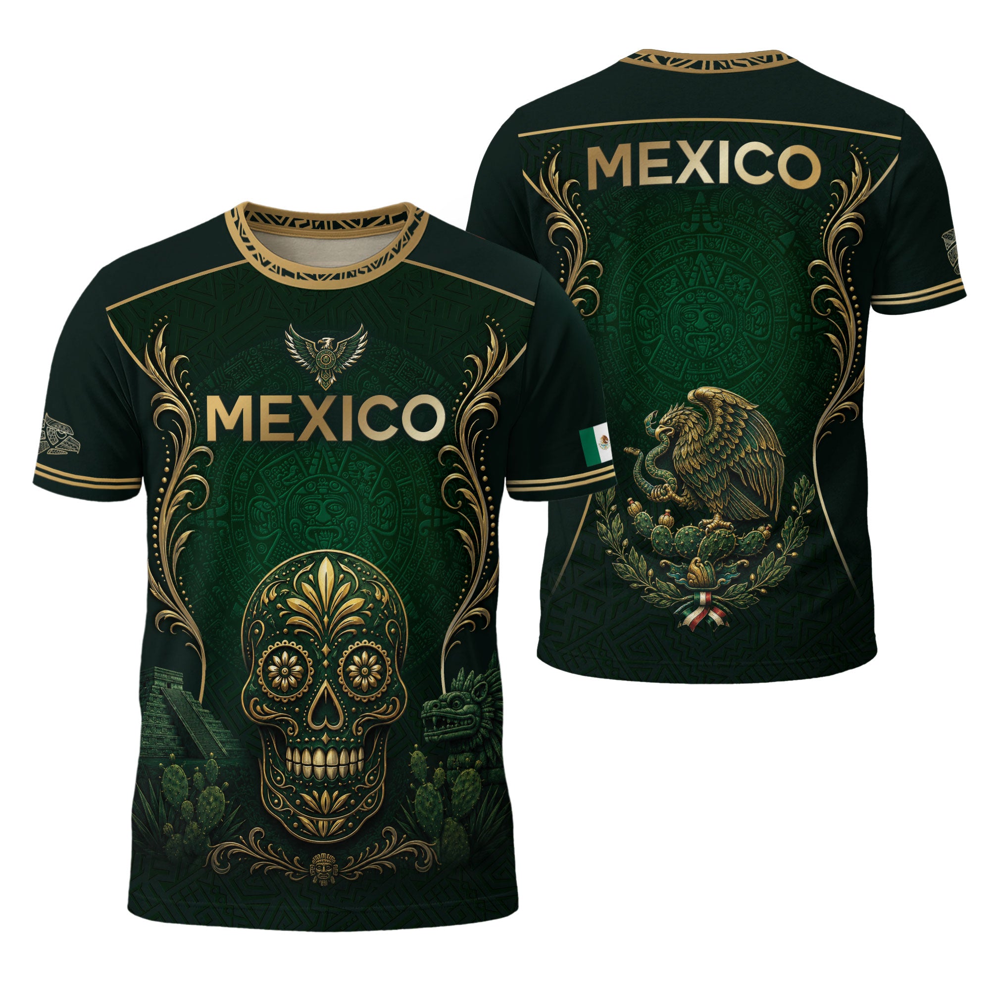 Mexico T-Shirt Sugar Skull Calavera Eagle Mexican Flag Graphic Tee Shirt Tops
