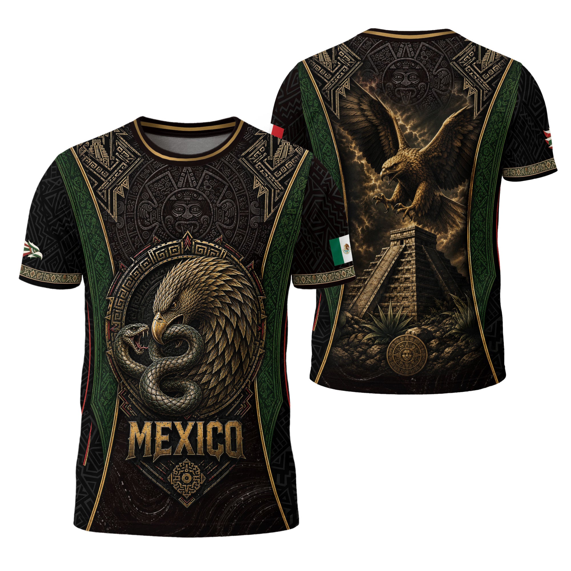 Camiseta con la bandera de México, Guadalupe, herencia floral azteca, legado del orgullo nacional