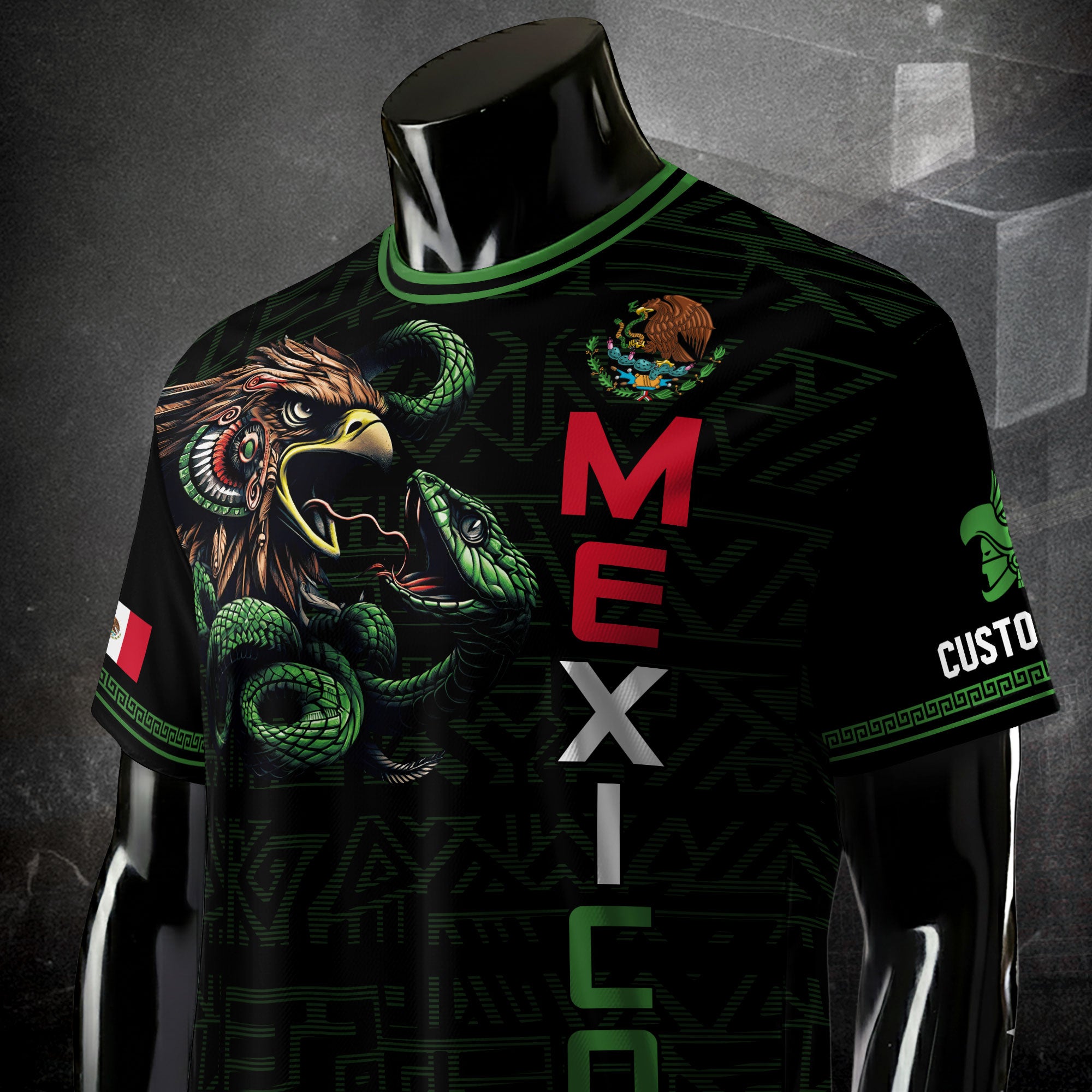 Custom Mexico Black Eagle and Snake Soccer Jersey