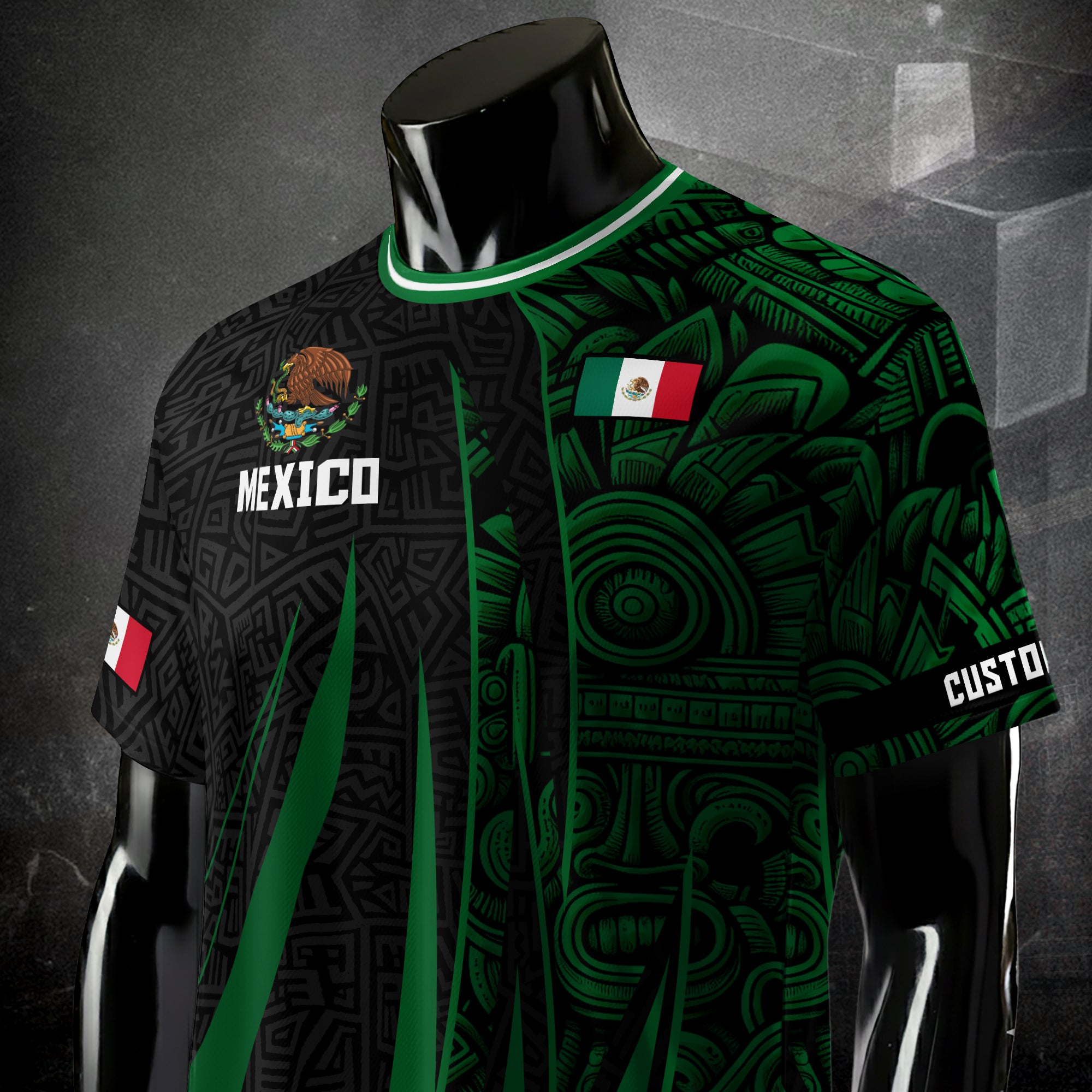 Custom Mexico Aztec Green Stripes Soccer Jersey