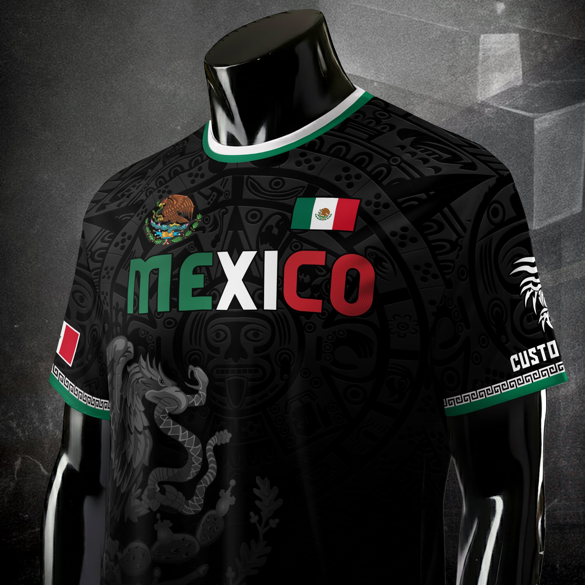 Custom Mexico Aztec Eagle Soccer Jersey Black Heritage Edition