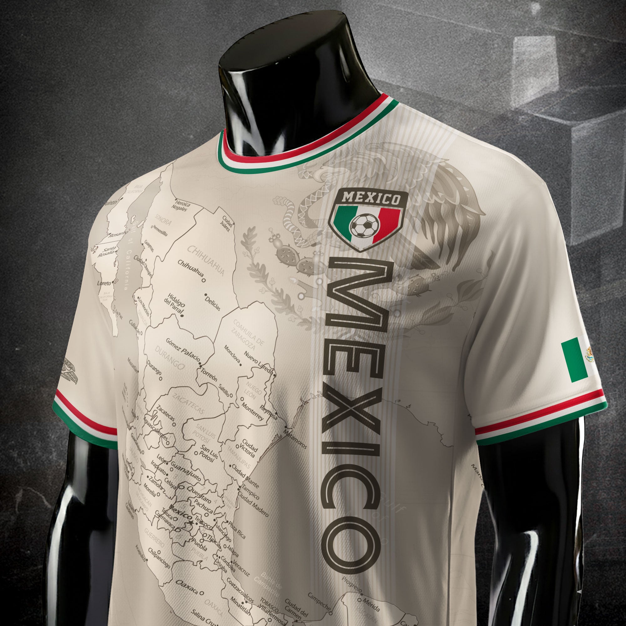 Beige Mexico Soccer Jersey with Map Inspired Design