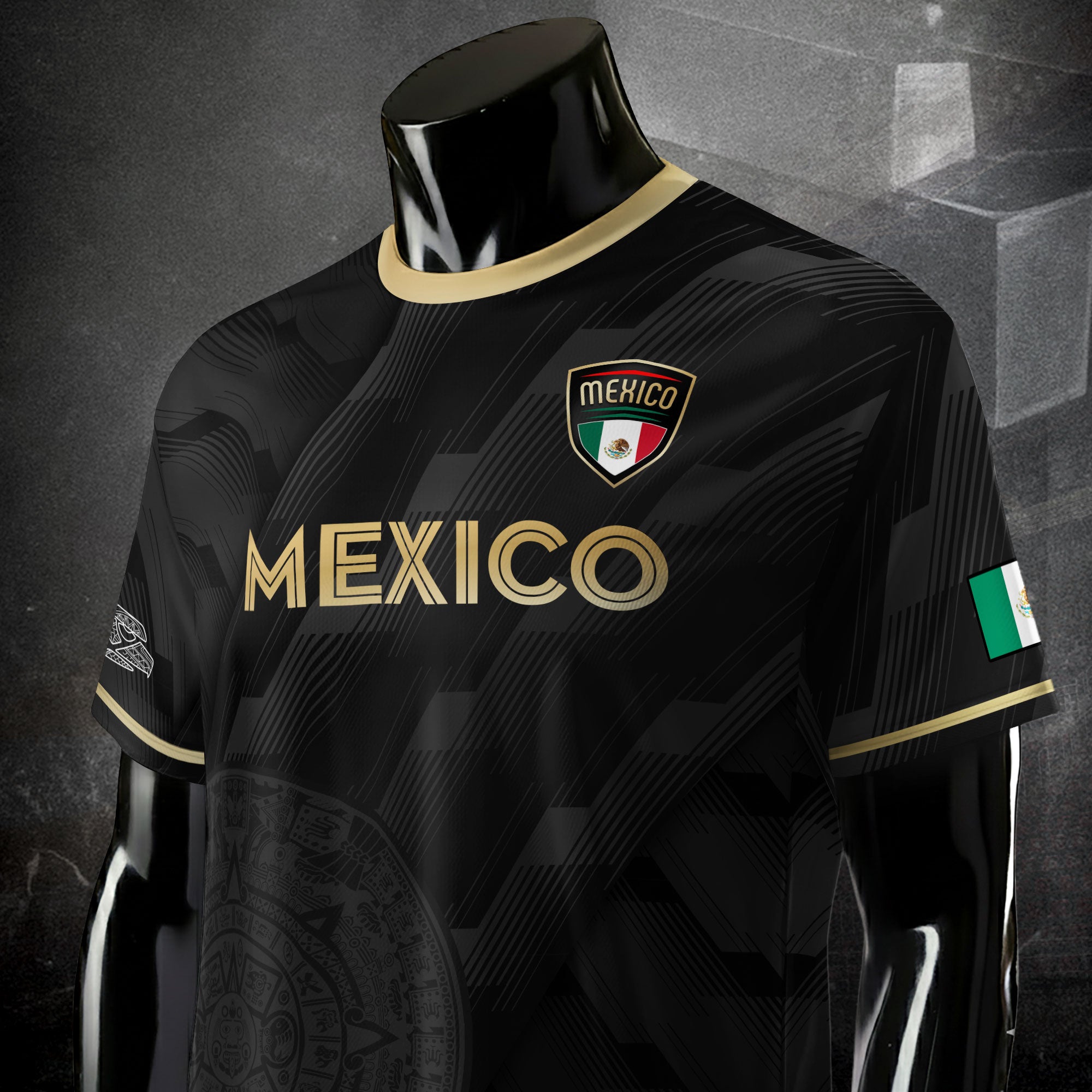 Mexico Soccer Jersey Black Style with Subtle Aztec Design