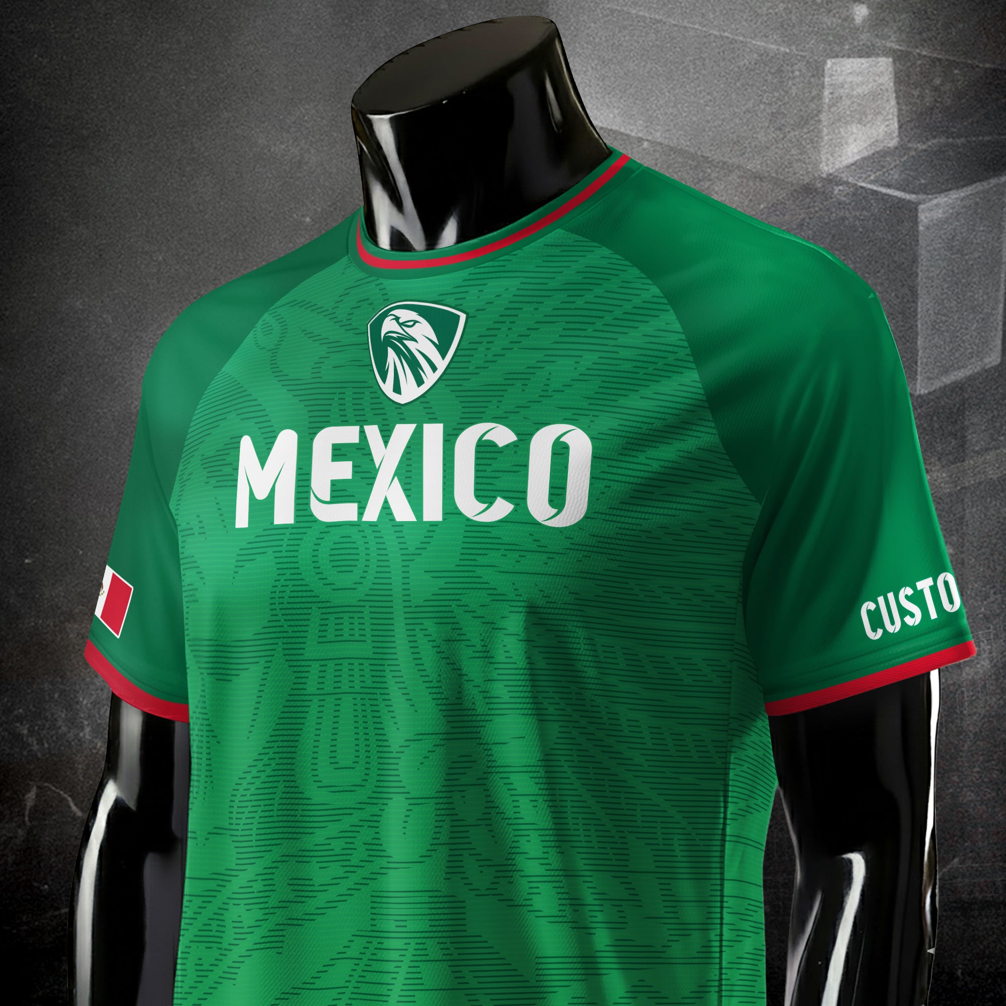 Custom Mexico Green Aztec Pattern Crest Design Soccer Jersey