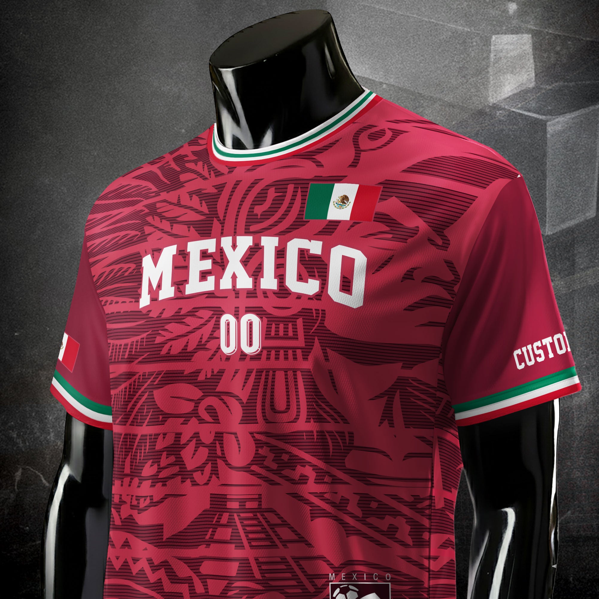 Custom Mexico Burgundy Aztec Pattern Design Soccer Jersey