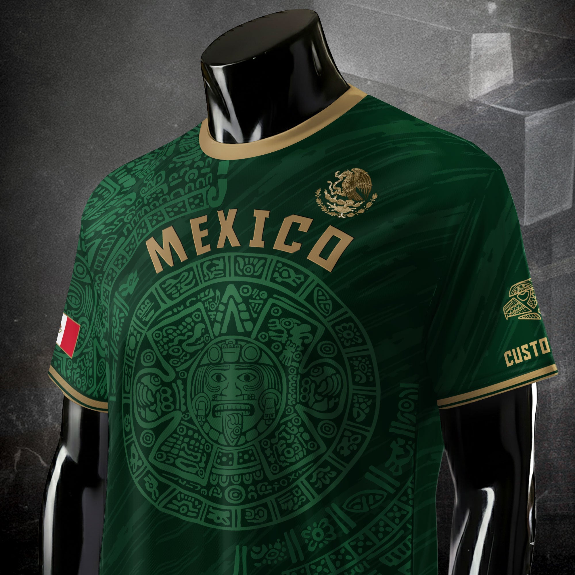 Custom Mexico Soccer Jersey Aztec Calendar Green Edition