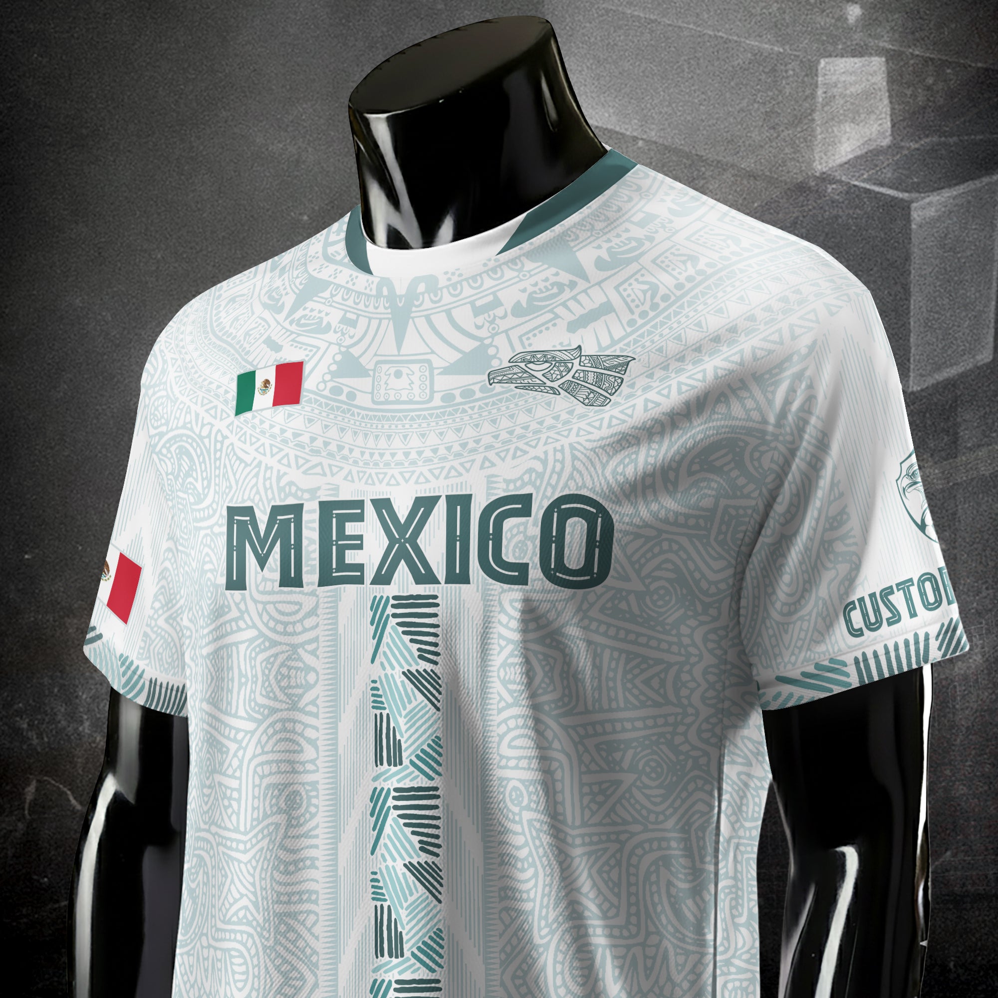 Custom Mexico White Aztec Calendar Design Soccer Jersey