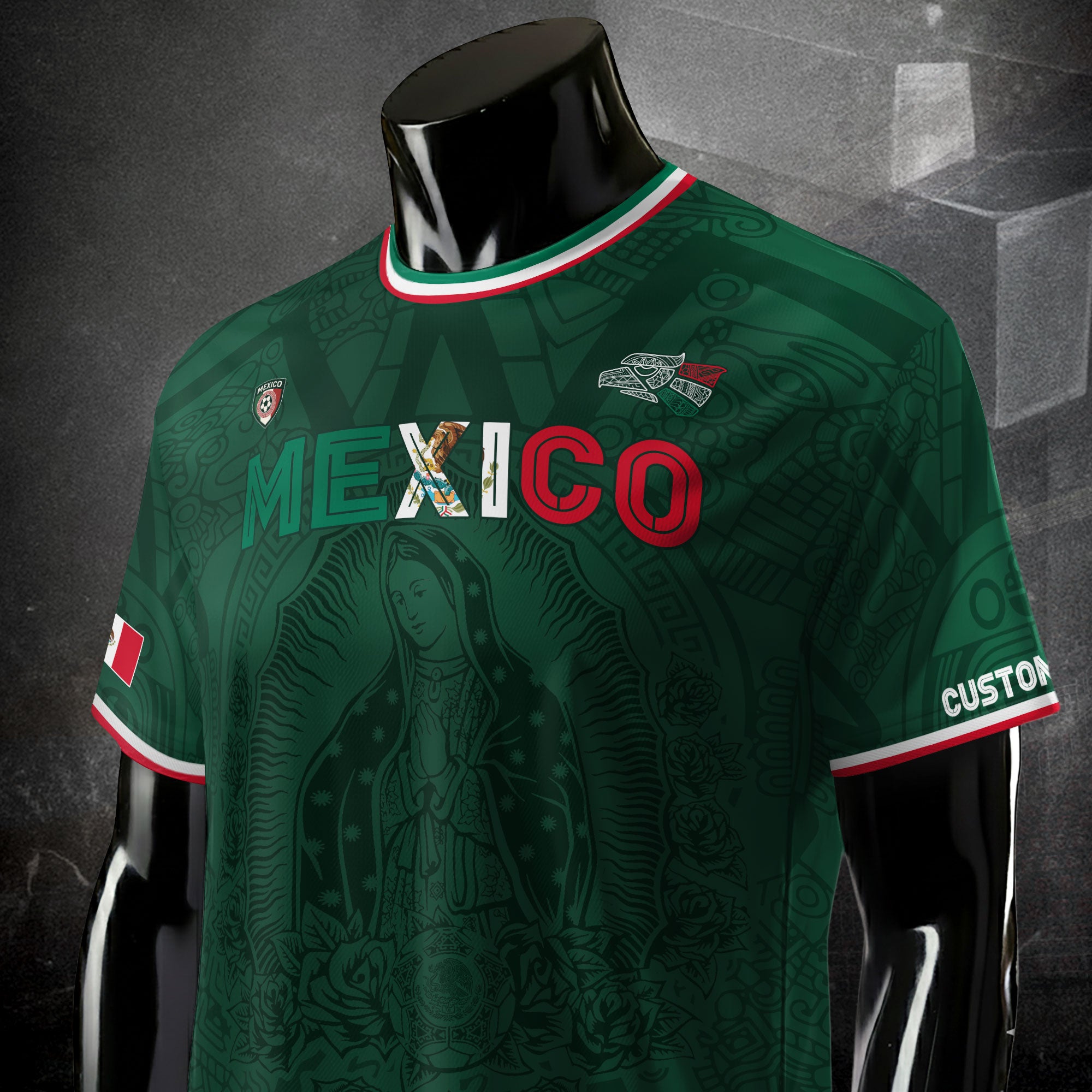 Custom Mexico Green Virgin of Guadalupe Soccer Jersey