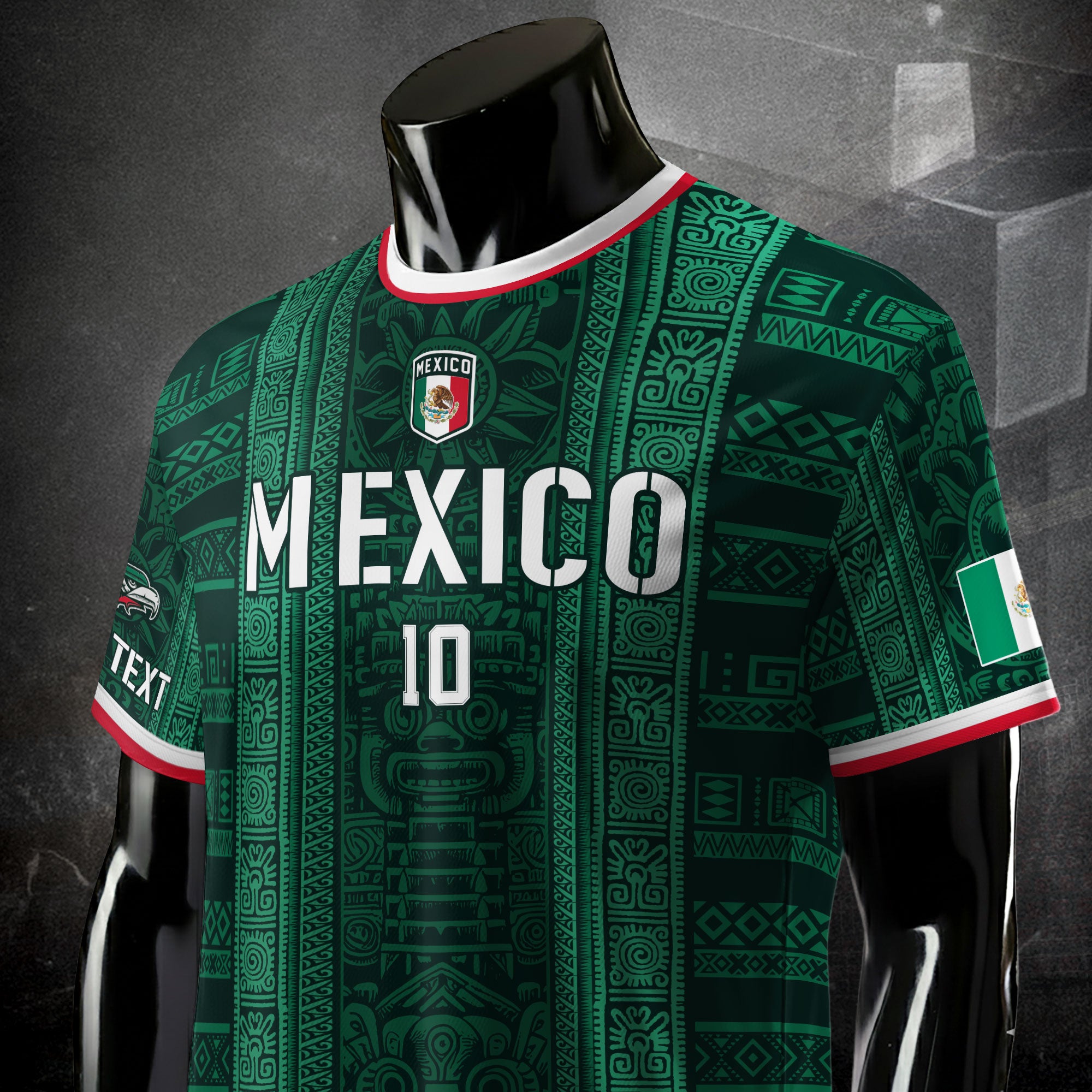 Custom Soccer Jersey Mexico Green Aztec Tribal Pattern Design