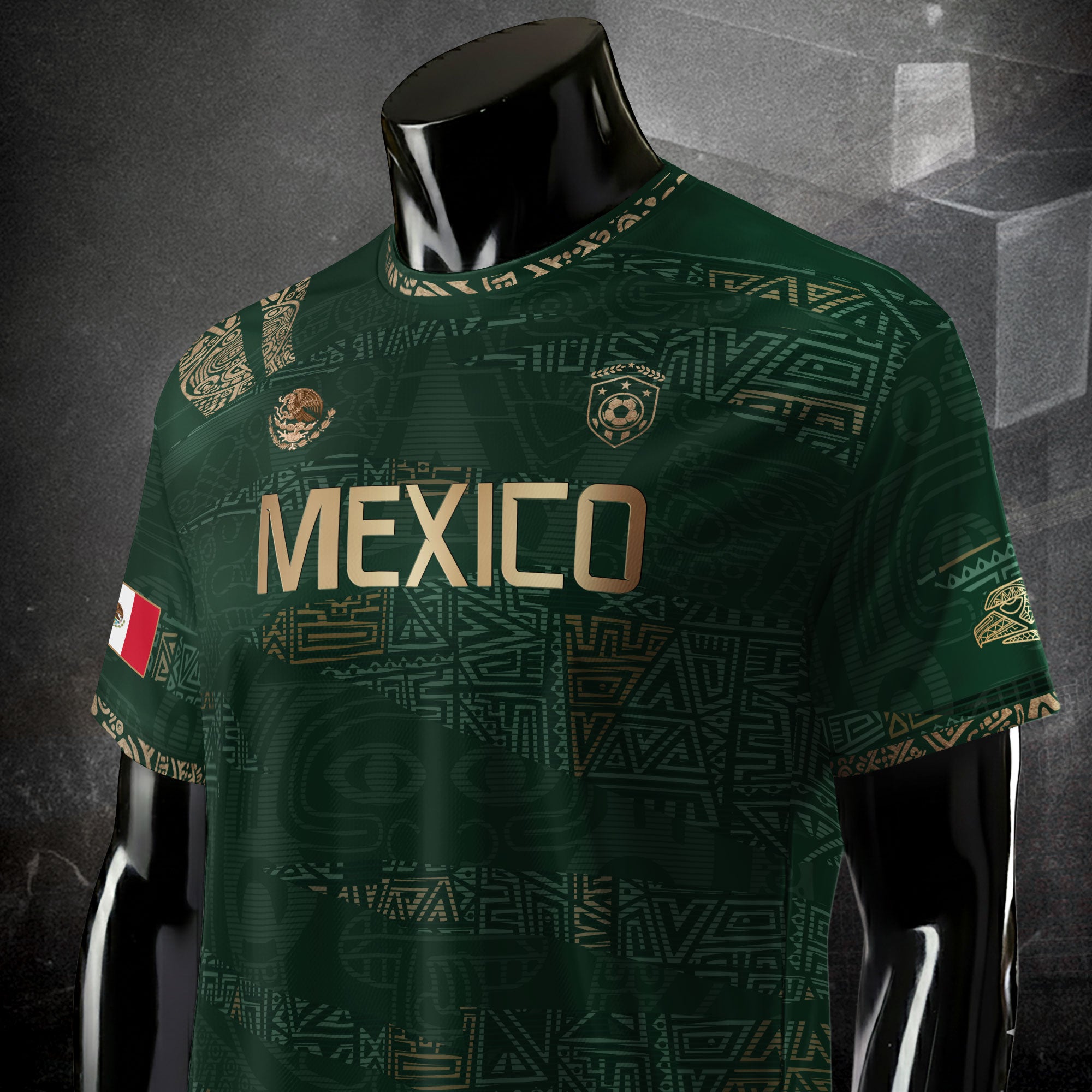Mexico Aztec Heritage Soccer Jersey 3-Pack Bundle – Black Gold Eagle Warrior + Green Gold Heritage + Red Gold Eagle & Serpent