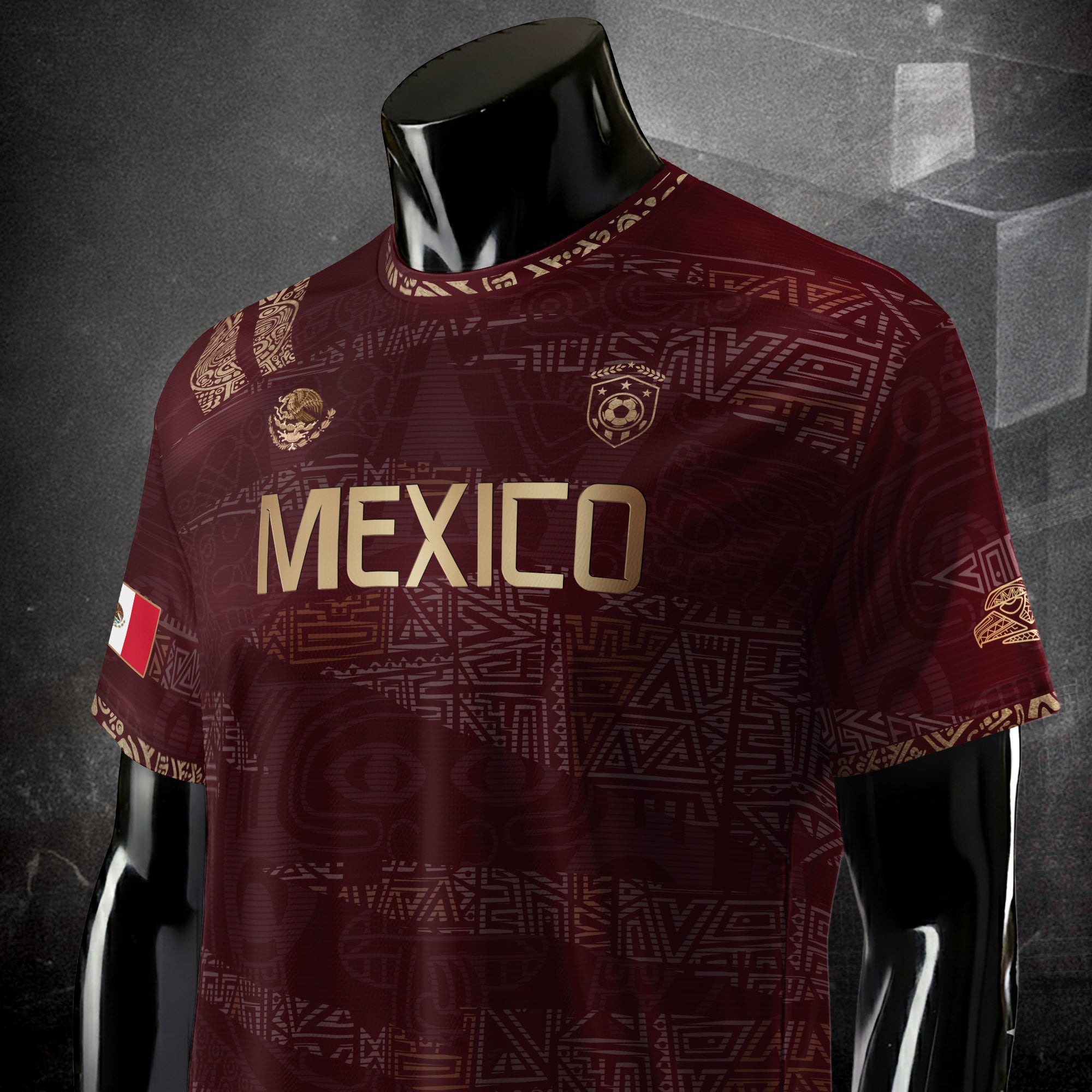 Mexico Soccer Jersey Burgundy Gold Aztec Heritage Eagle Crest