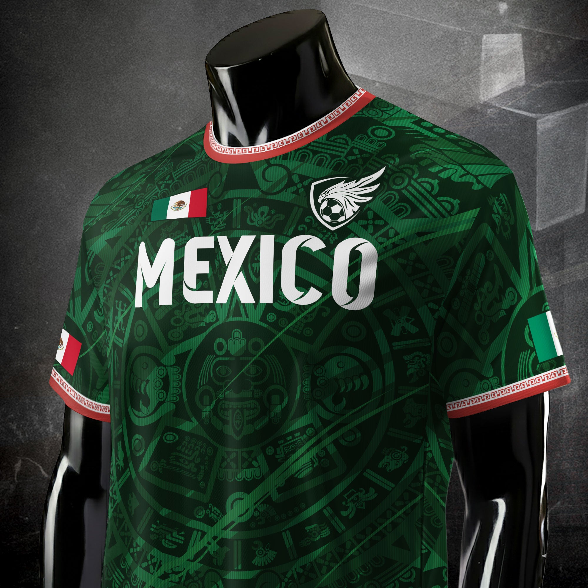 Mexico Green Aztec Calendar National Emblem Soccer Jersey