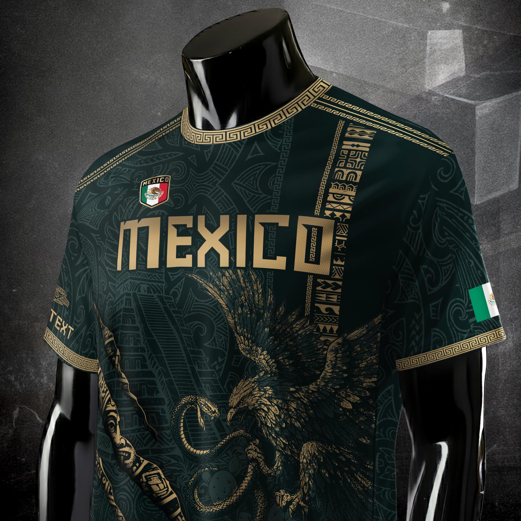 Custom Mexico Green Gold Eagle Claw Aztec Warrior Heritage Soccer Jersey