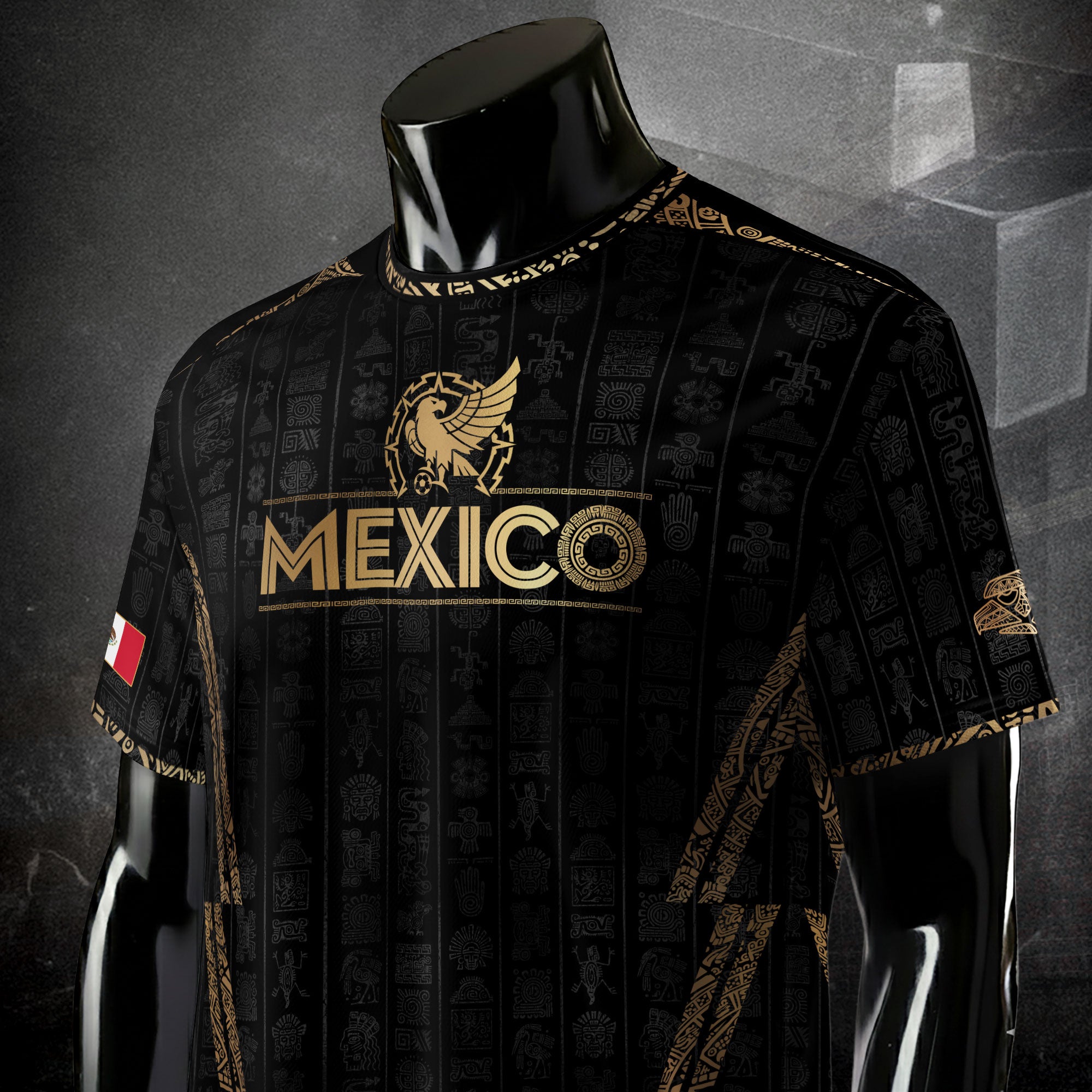 Mexico Black Gold Eagle Emblem Heritage Soccer Jersey