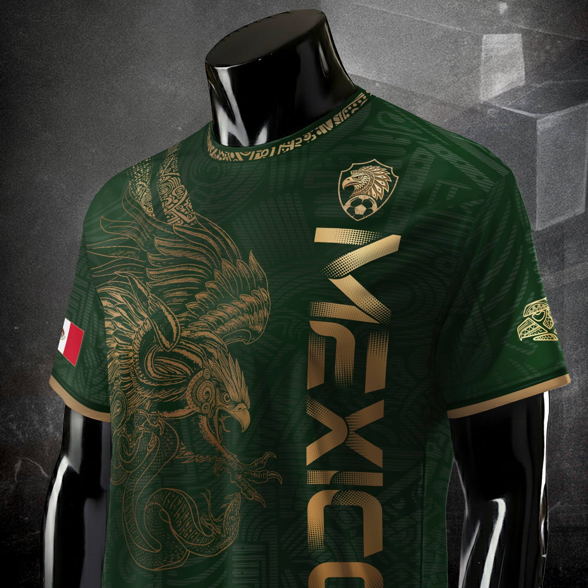 Mexico Green Gold Eagle Aztec Heritage Soccer Jersey
