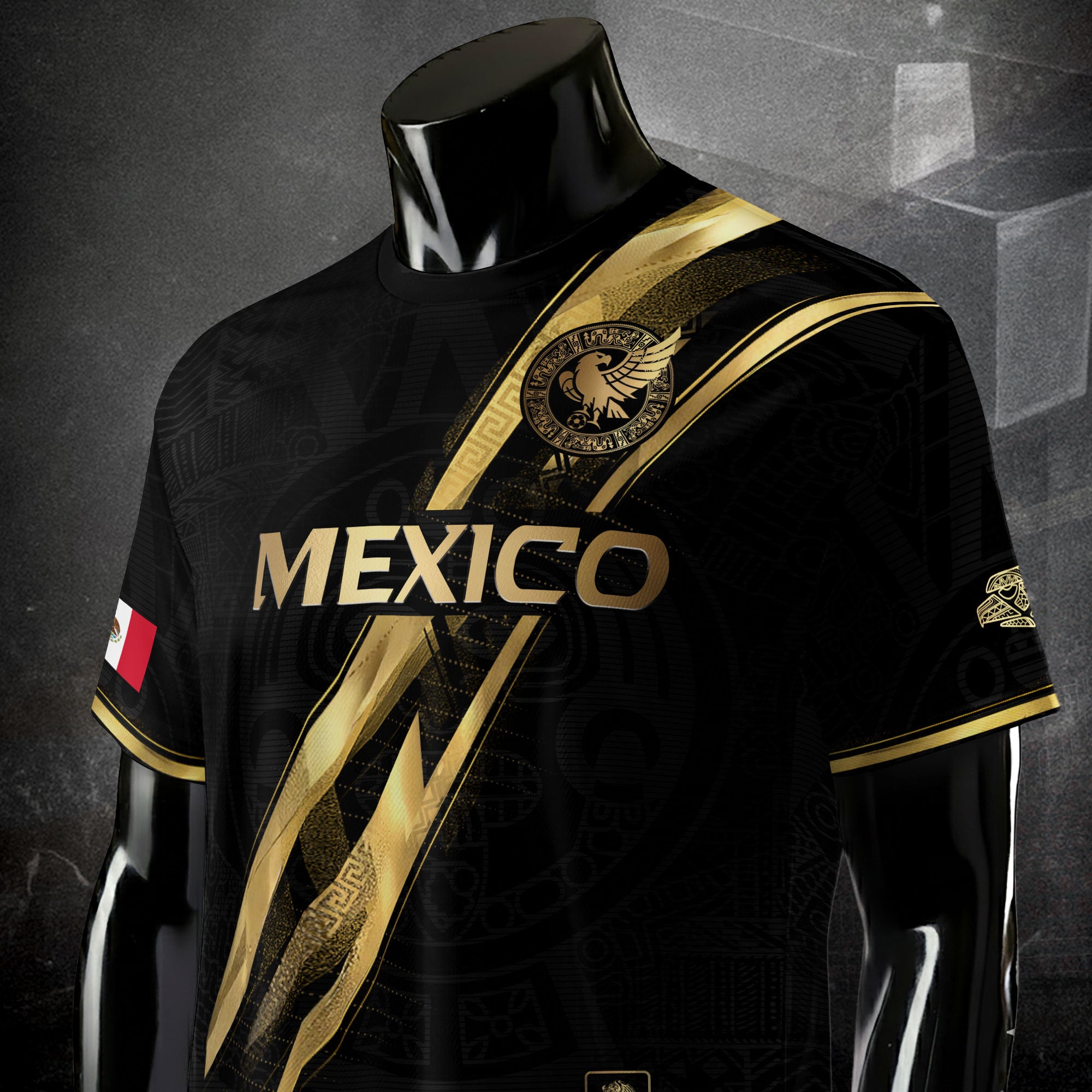 Mexico Black Gold Lightning Map Heritage Soccer Jersey